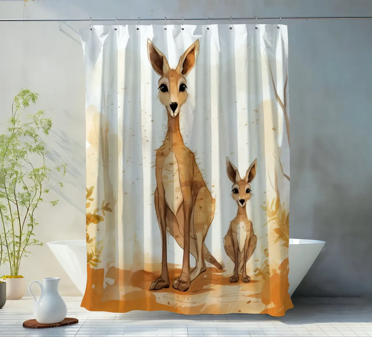 Retro Känguru Duo Duschvorhang von Funny Animals
