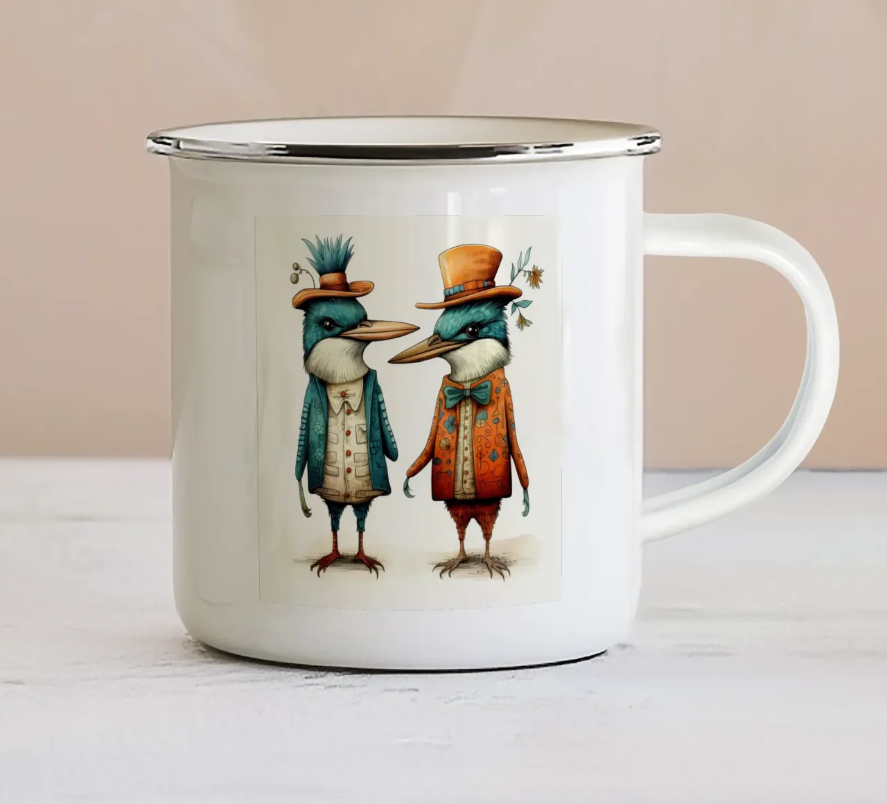 Duo di martin pescatore retrò tazza in smalto da Funny Animals