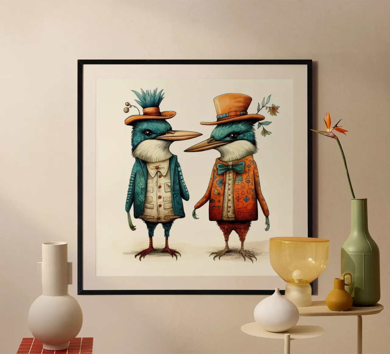Retro Kingfisher Duo hahnemühle by Funny Animals