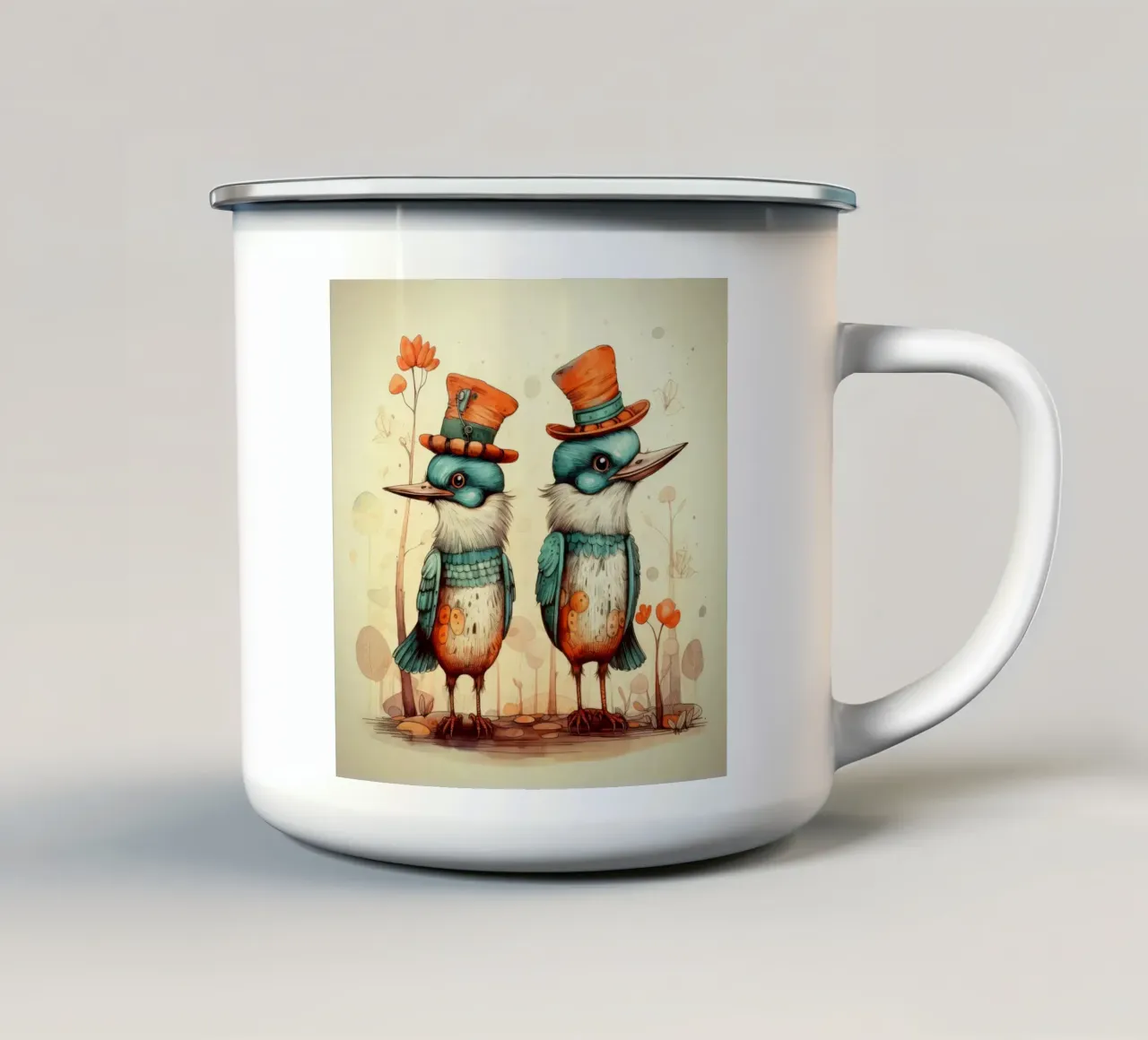 Duo di martin pescatore retrò tazza in smalto da Funny Animals