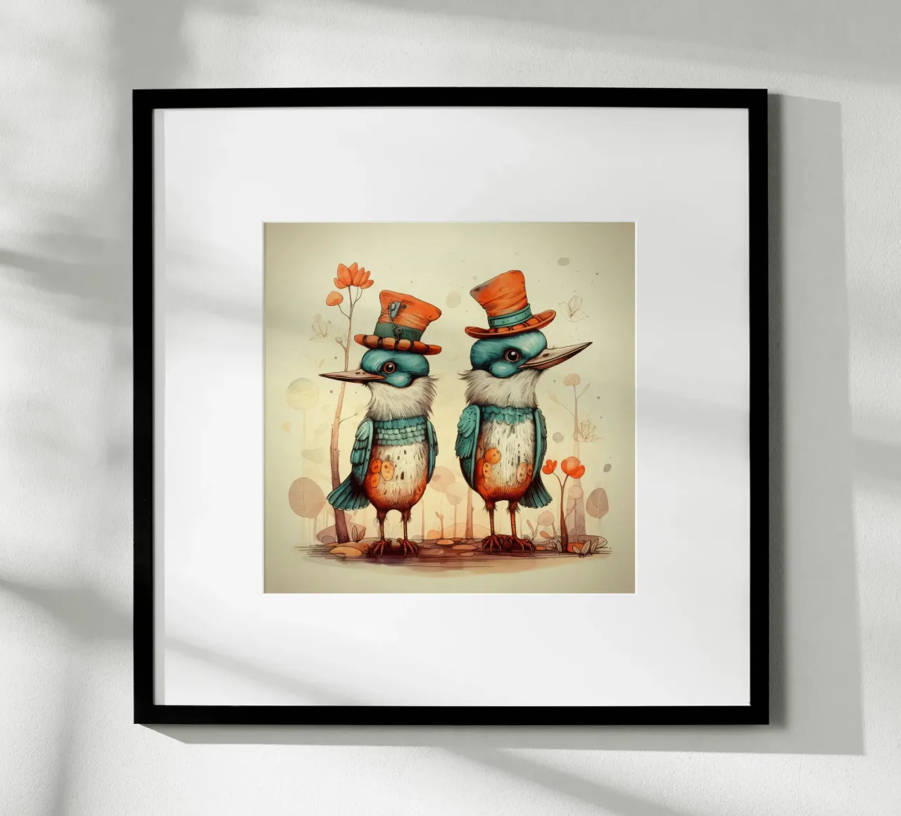 Duo di martin pescatore retrò poster con telaio in alluminio da Funny Animals