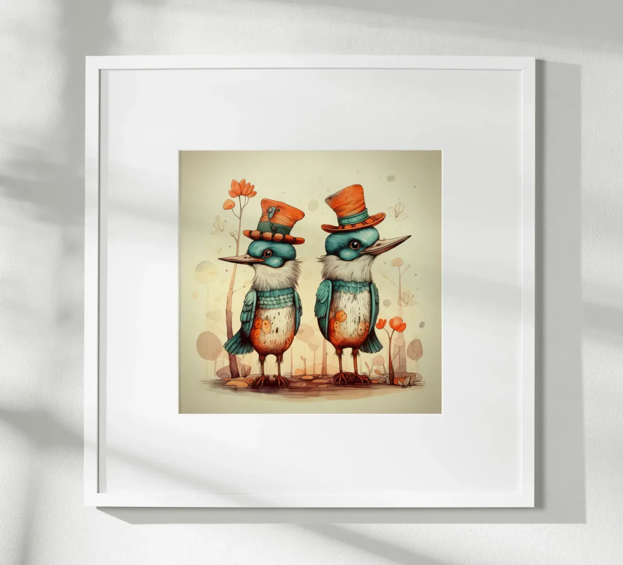 Duo di martin pescatore retrò poster con telaio in alluminio da Funny Animals