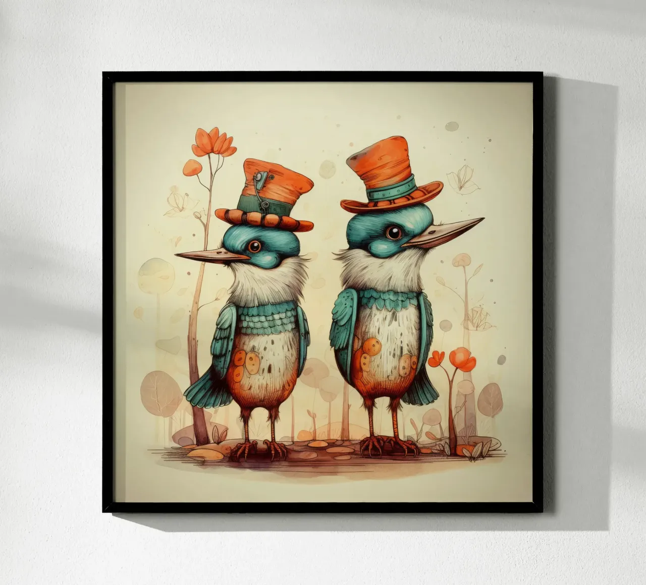 Duo di martin pescatore retrò poster con telaio in alluminio da Funny Animals