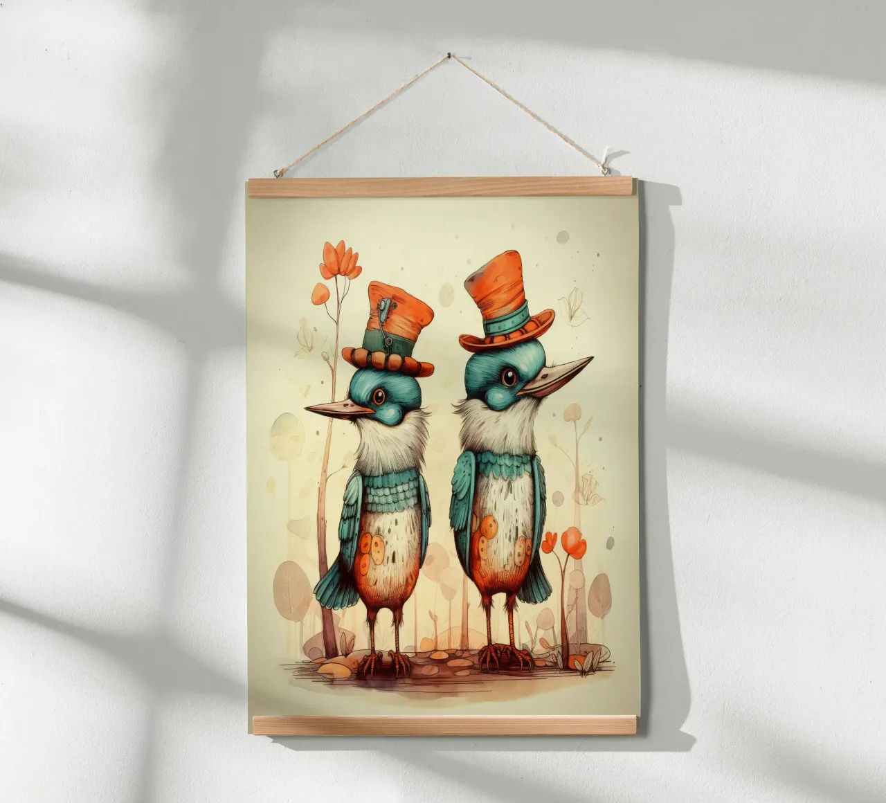 Duo di martin pescatore retrò poster con telaio in alluminio da Funny Animals