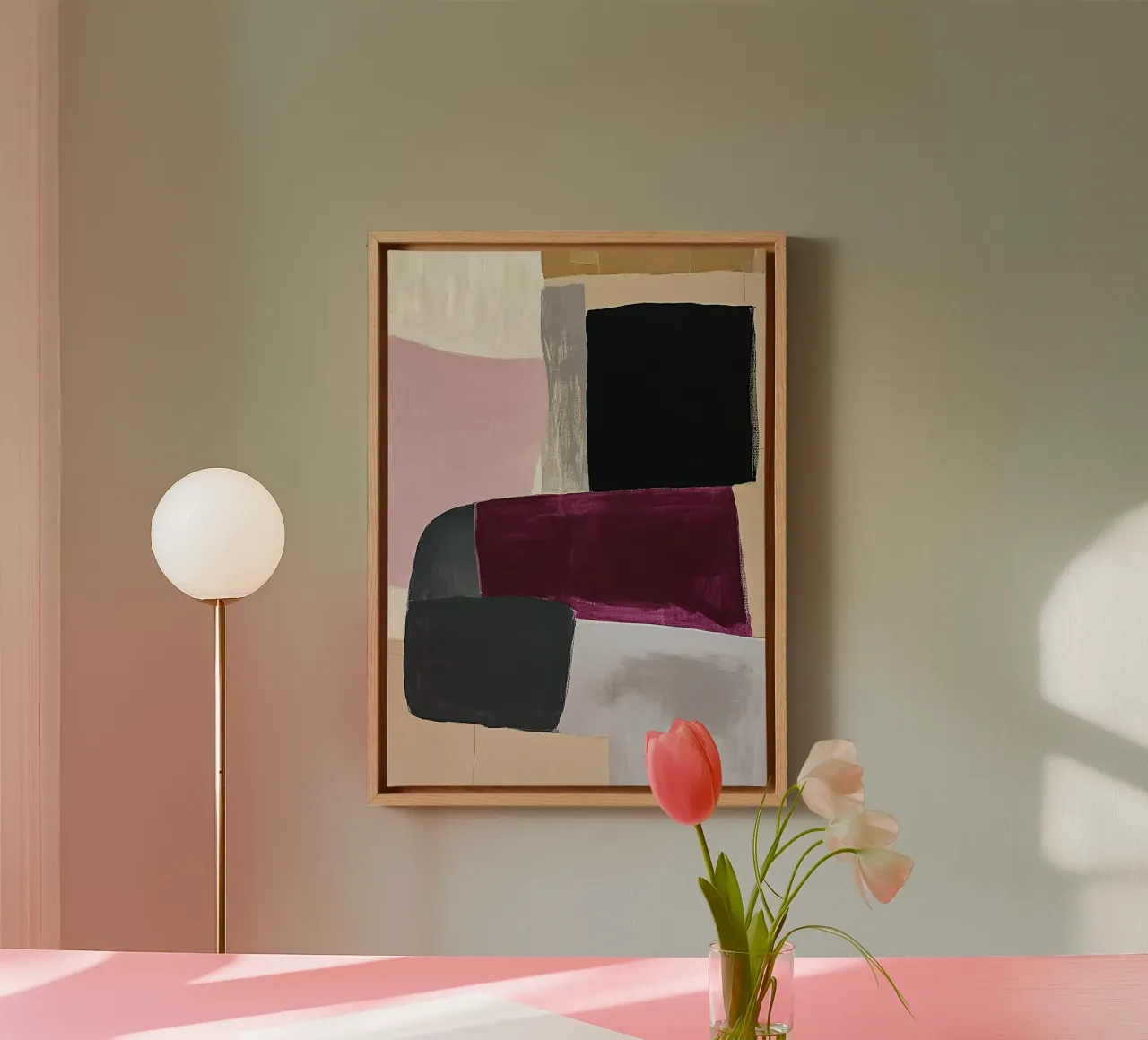 Spaces in pink and burgundy canvas by Euphoria Theresa