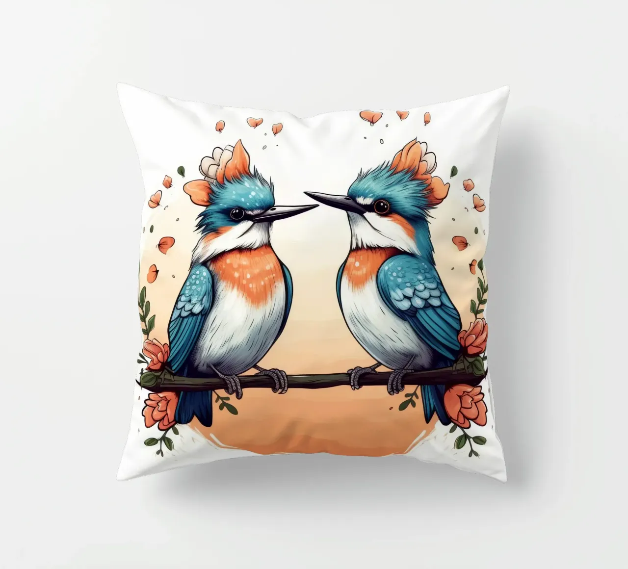 Retro Kingfisher Duo decorative cushion by Funny Animals