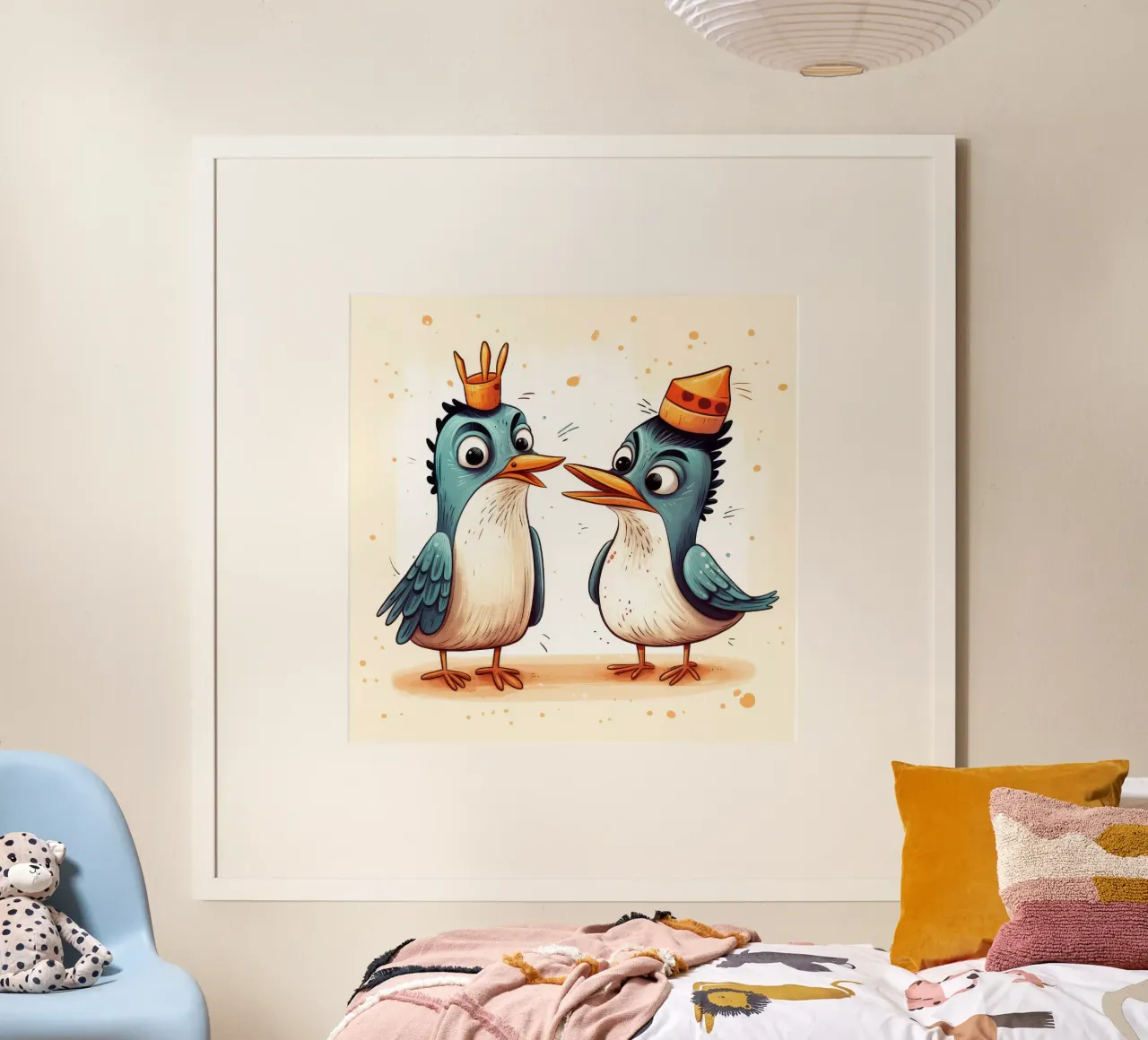 Duo di martin pescatore retrò poster con telaio in legno da Funny Animals