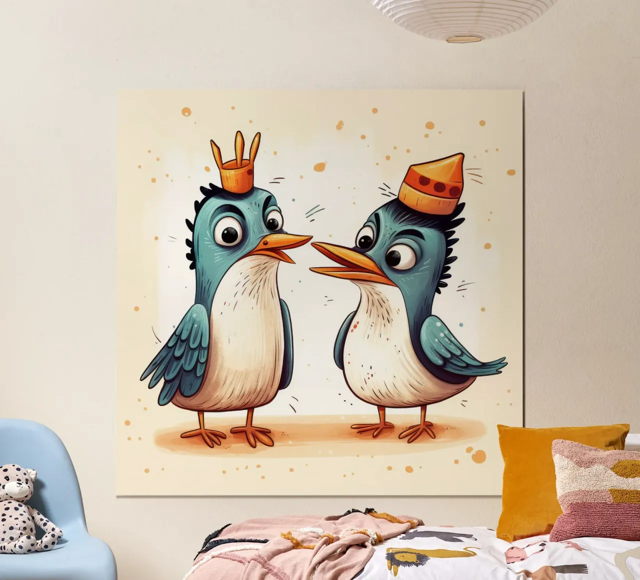 Duo di martin pescatore retrò poster con telaio in legno da Funny Animals