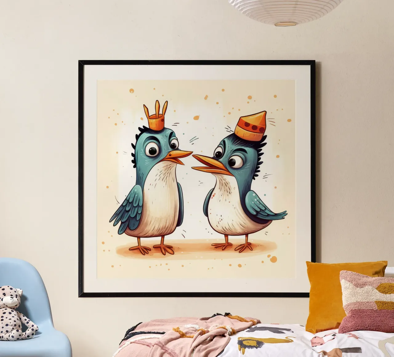 Duo di martin pescatore retrò poster con telaio in legno da Funny Animals