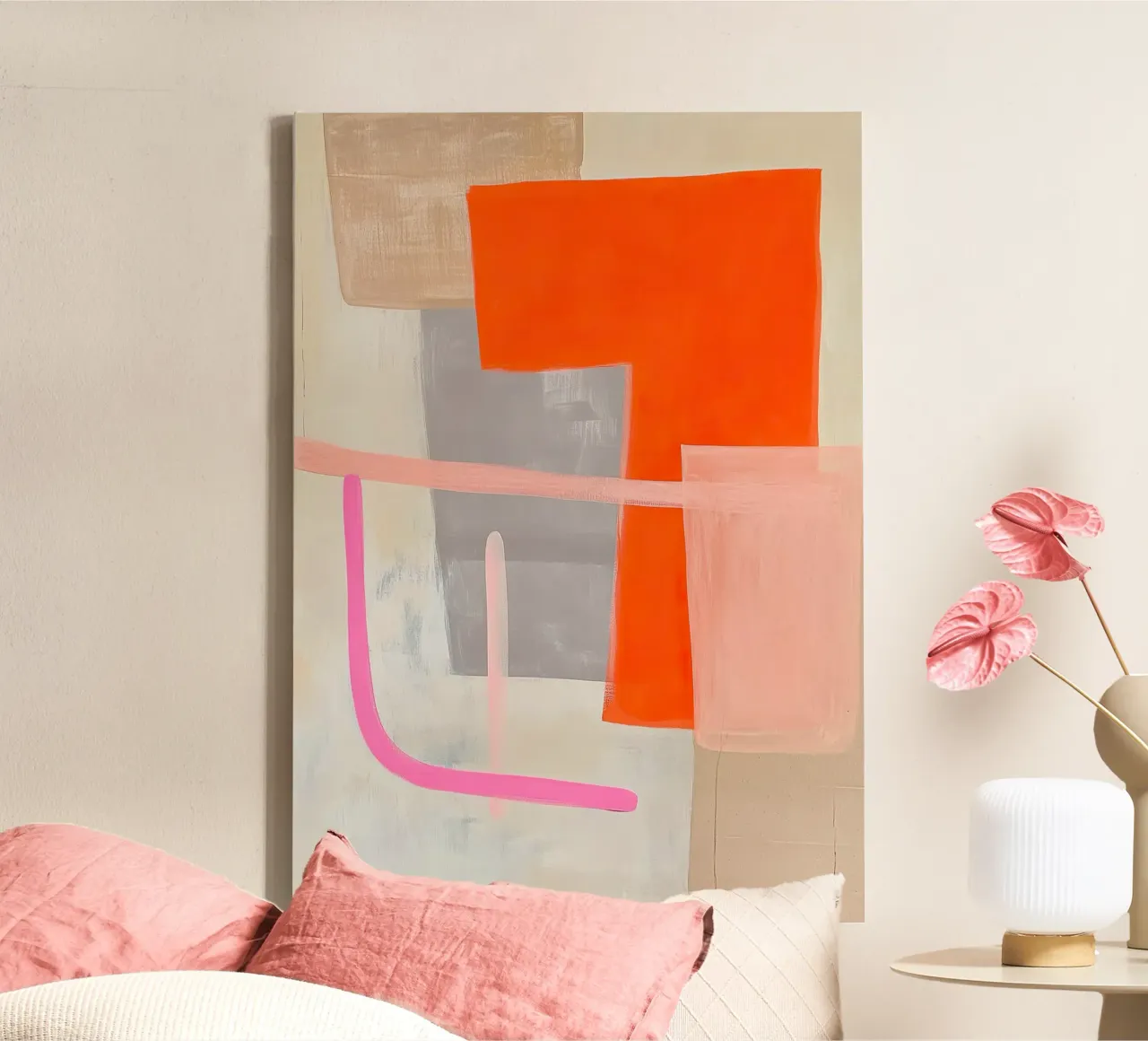 Balans in oranje en grijs canvas van Euphoria Theresa