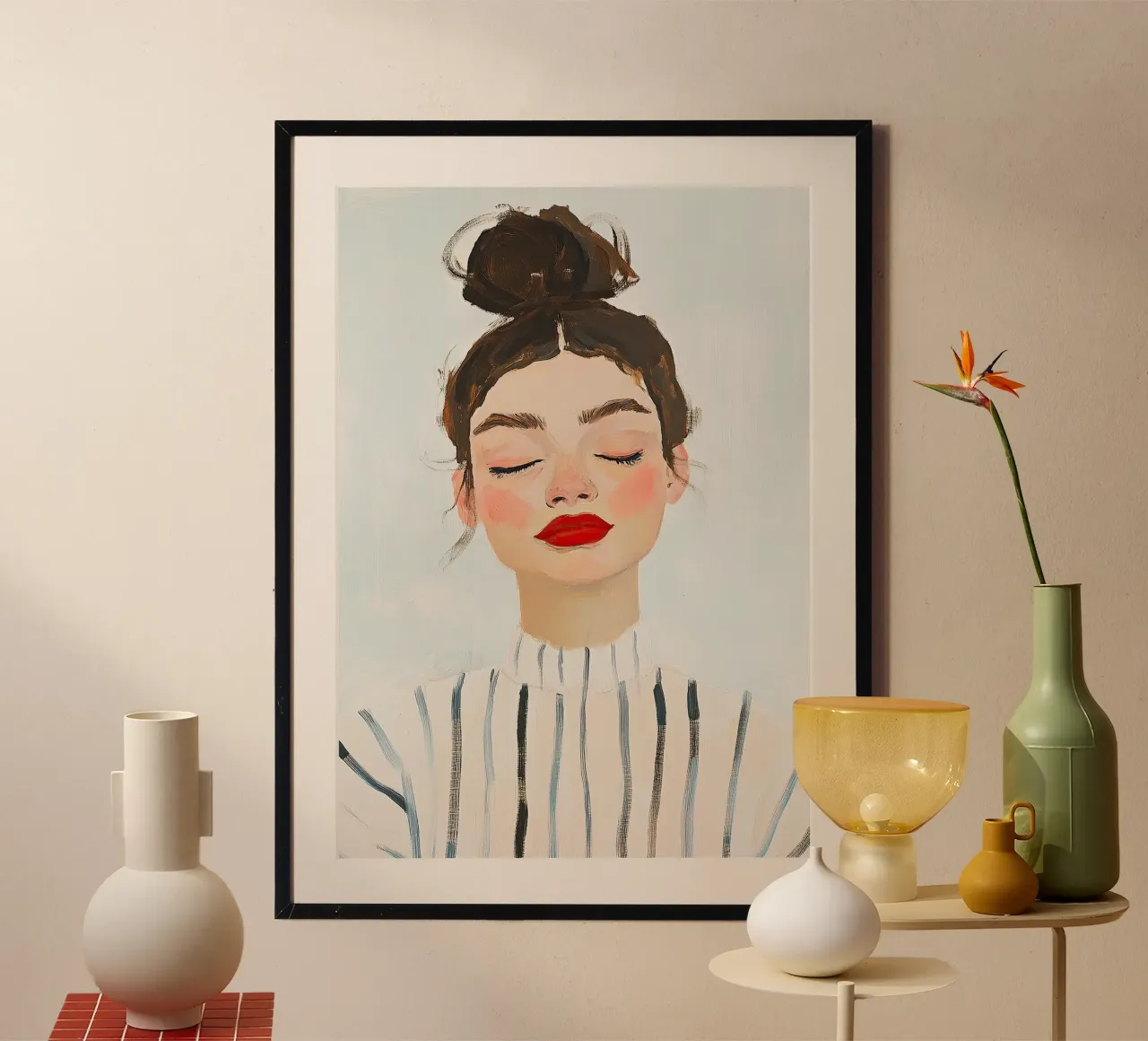 Zartes Porträt eines Mädchens mit Dutt Poster mit Kunststoffrahmen von Euphoria Theresa