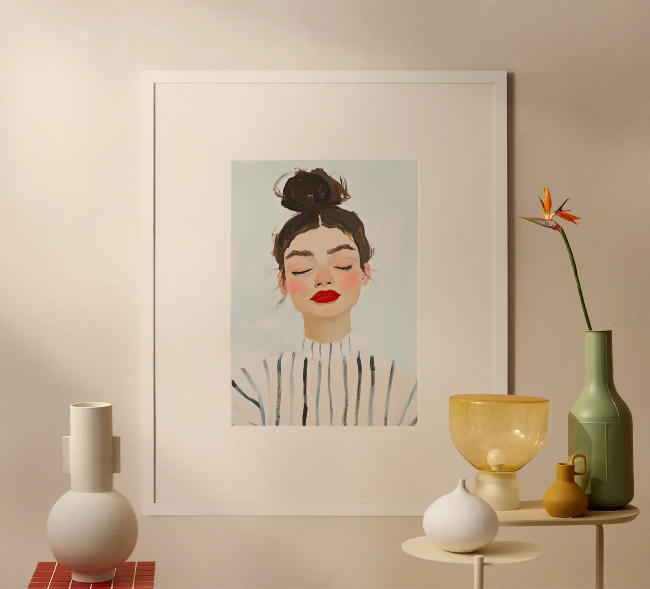 Zartes Porträt eines Mädchens mit Dutt Poster mit Kunststoffrahmen von Euphoria Theresa