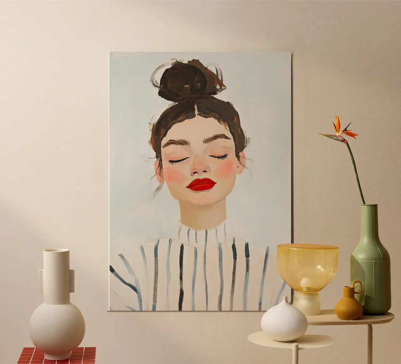 Zartes Porträt eines Mädchens mit Dutt Poster mit Kunststoffrahmen von Euphoria Theresa