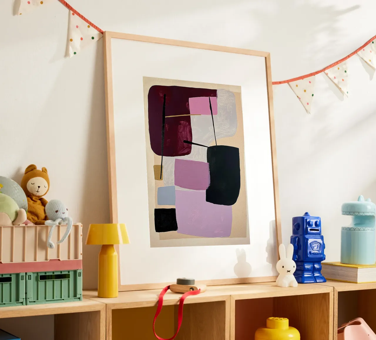 Stampa d'arte moderna di metà secolo - Geometrico e beige poster con telaio in plastica da Euphoria Theresa