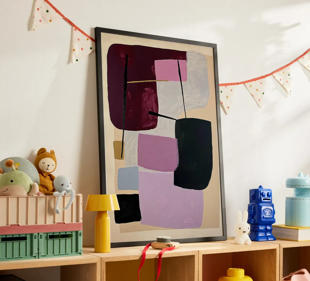 Stampa d'arte moderna di metà secolo - Geometrico e beige poster con telaio in plastica da Euphoria Theresa