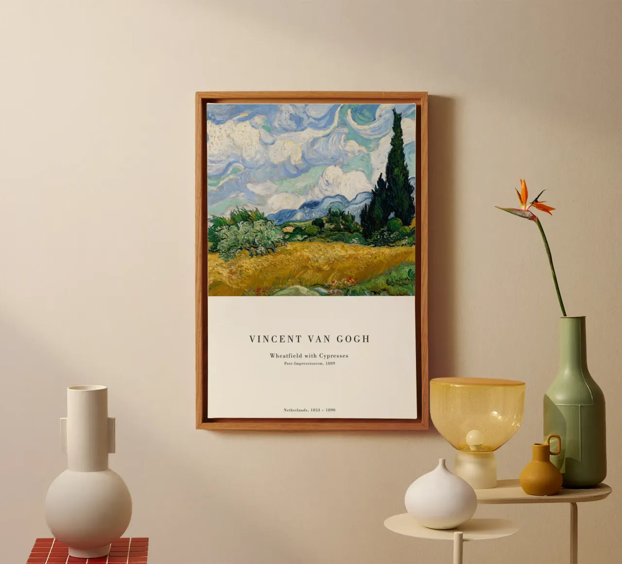 Van Gogh - Crop field with cypresses canvas with Floater frame by Old Masters