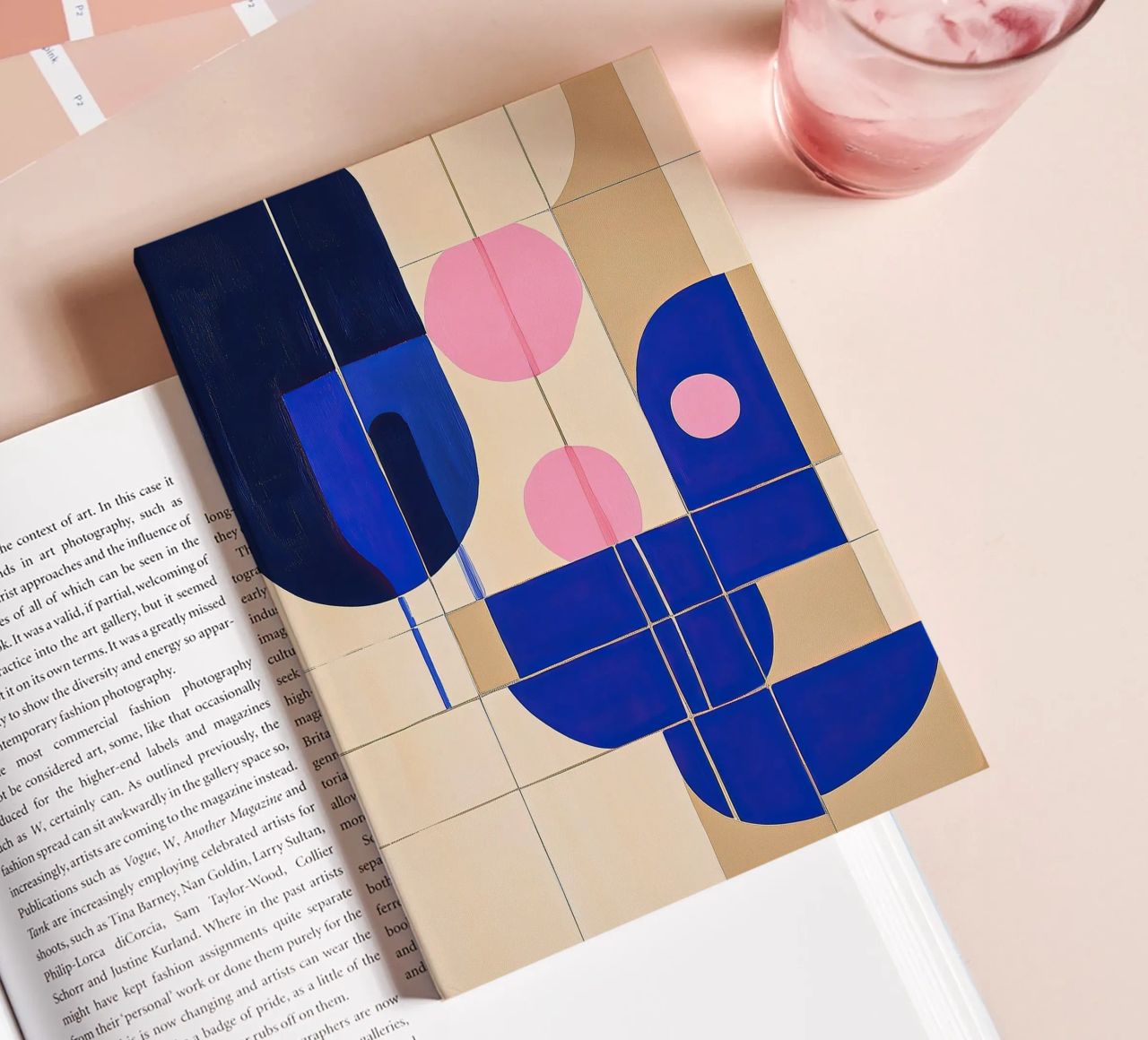 Play of shapes in blue - Abstract gouache painting on cream notebook by Euphoria Theresa