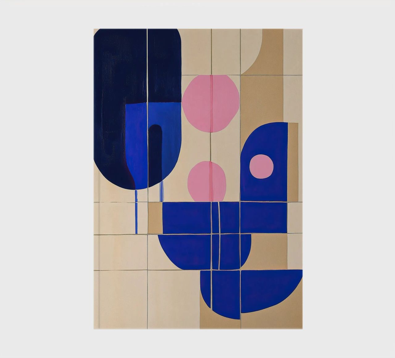 Play of shapes in blue - Abstract gouache painting on cream notebook by Euphoria Theresa