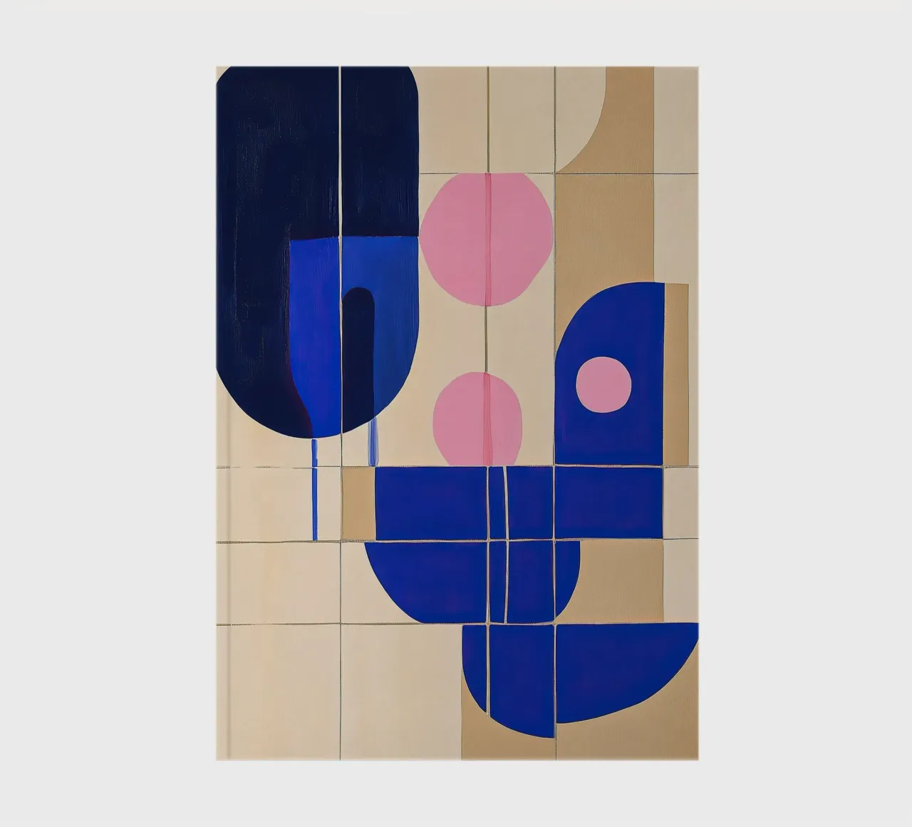 Juego de formas en azul - Pintura gouache abstracta sobre crema cuaderno de Euphoria Theresa