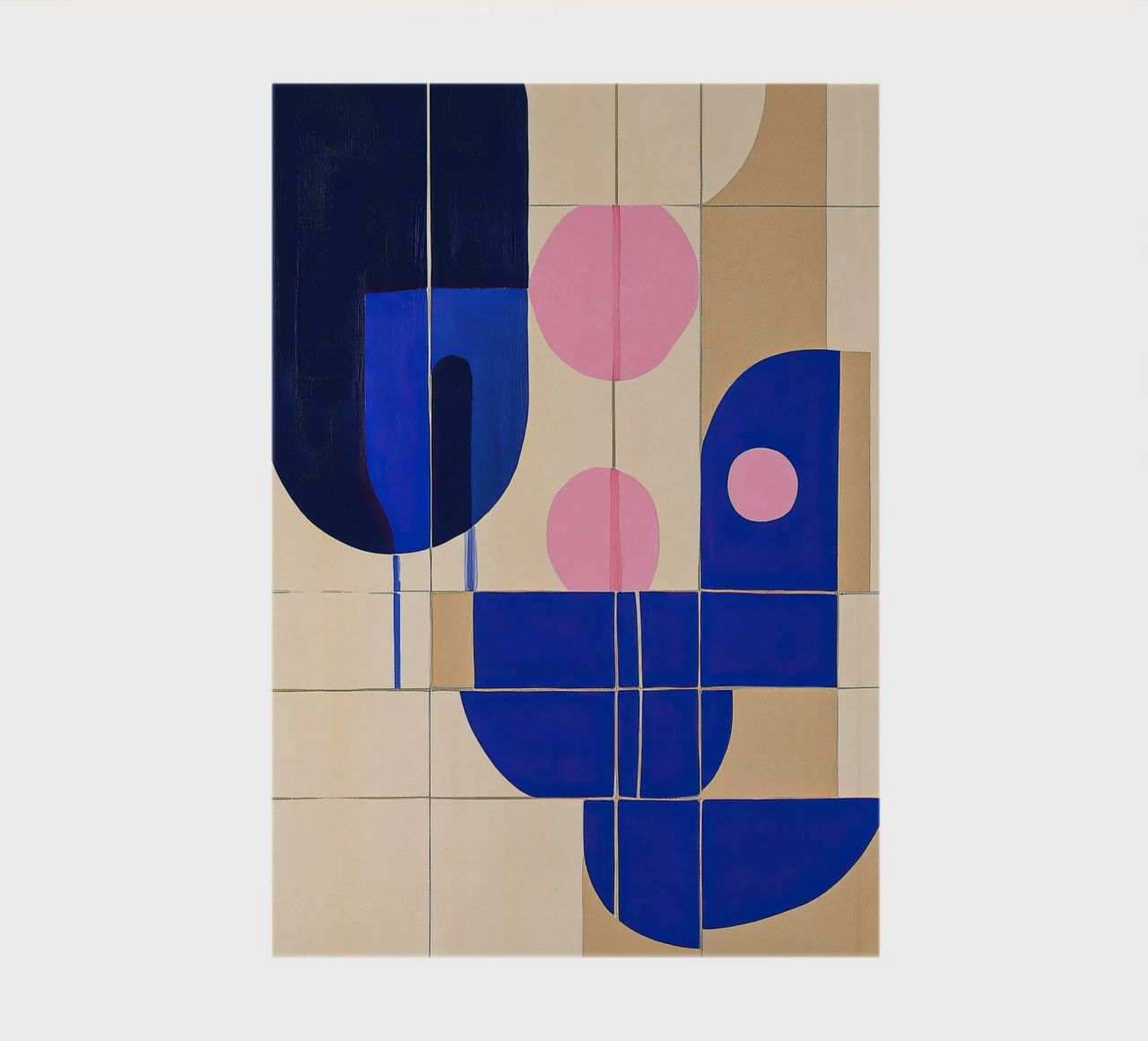 Play of shapes in blue - Abstract gouache painting on cream notebook by Euphoria Theresa