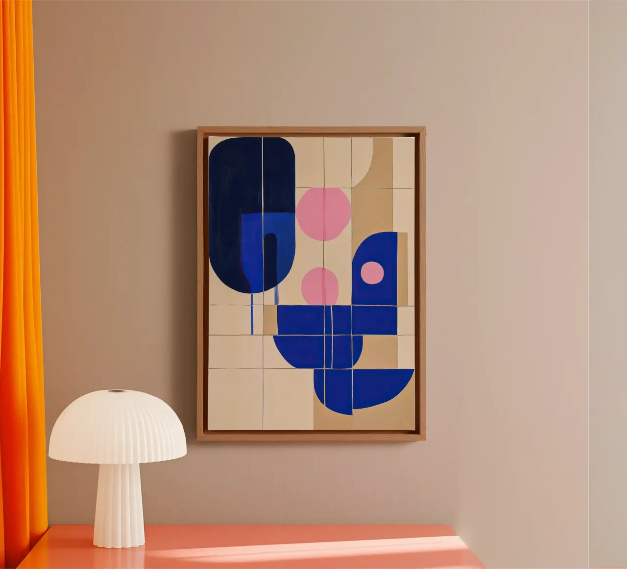 Gioco di forme in blu - Pittura astratta a guazzo su crema tela da Euphoria Theresa