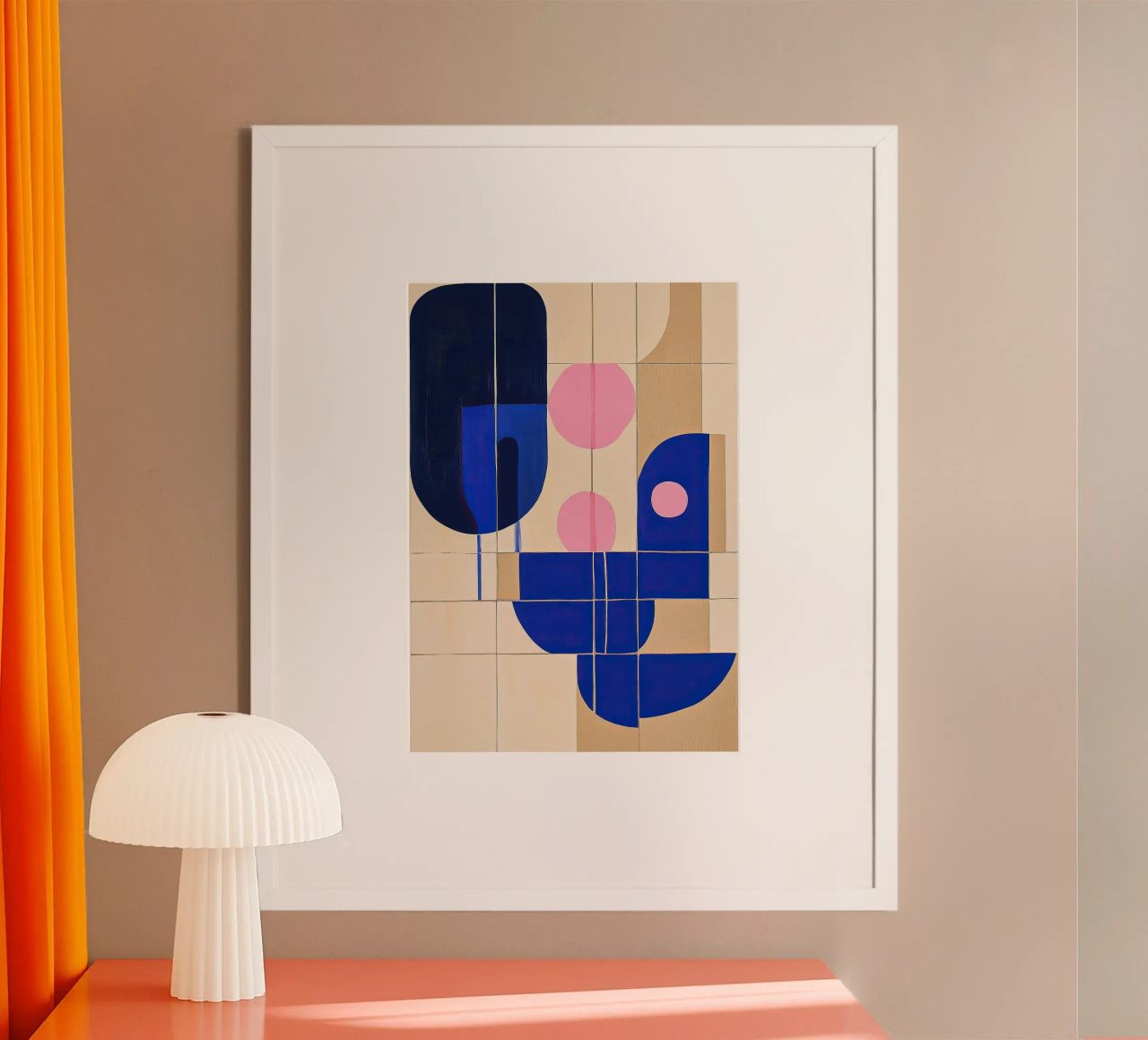 Play of shapes in blue - Abstract gouache painting on cream poster by Euphoria Theresa