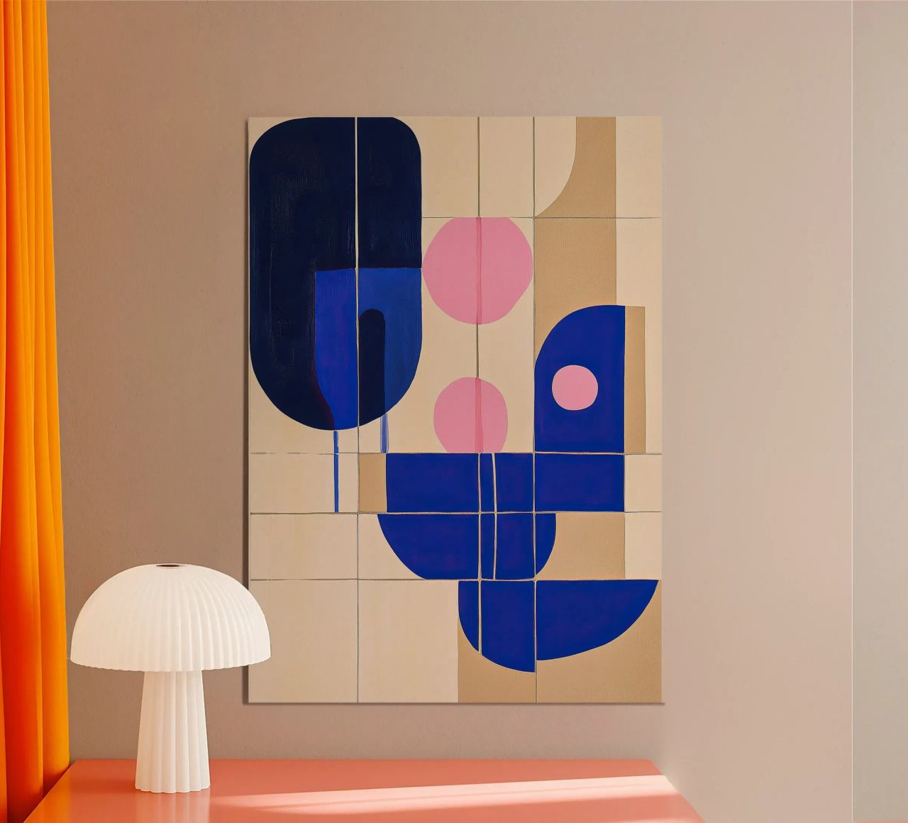 Play of shapes in blue - Abstract gouache painting on cream poster by Euphoria Theresa