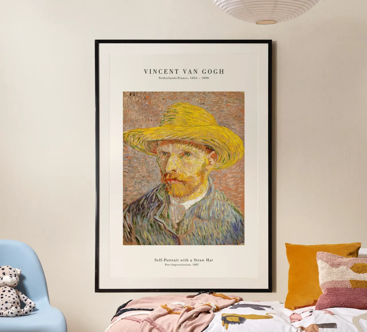 van Gogh - Autoritratto con cappello di paglia poster con telaio in legno da Old Masters