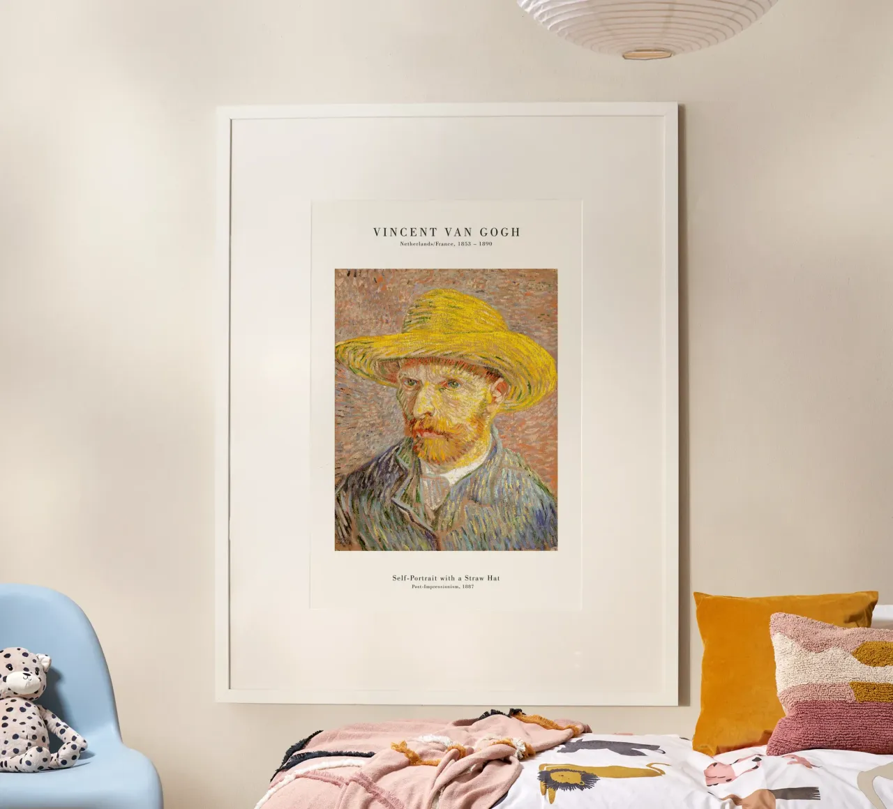 van Gogh - Autoritratto con cappello di paglia poster con telaio in legno da Old Masters