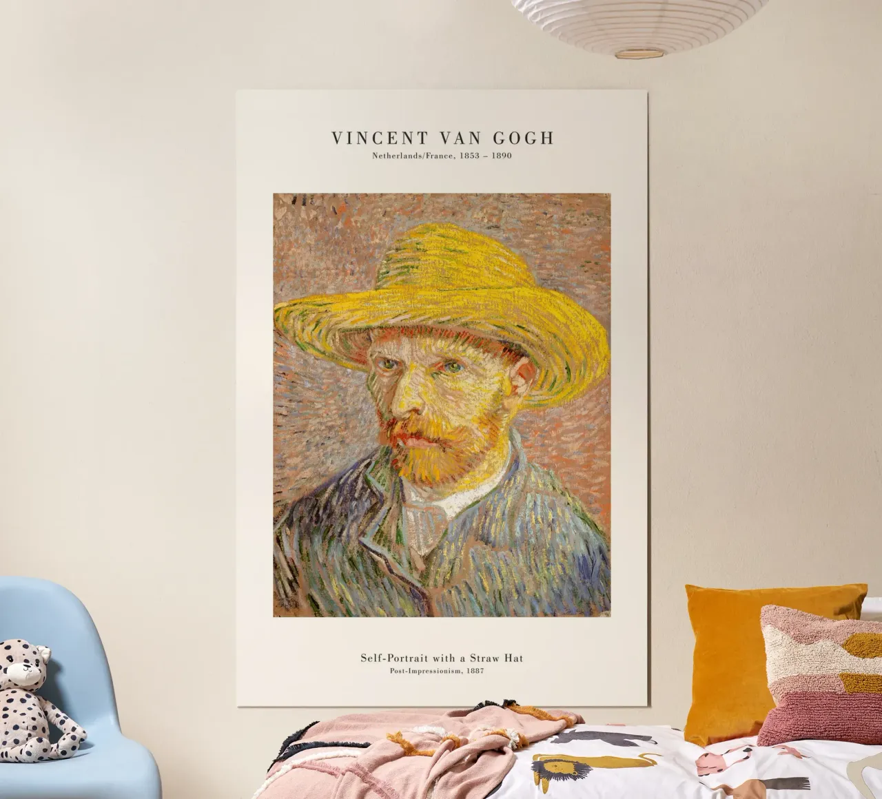 van Gogh - Autoritratto con cappello di paglia poster con telaio in legno da Old Masters