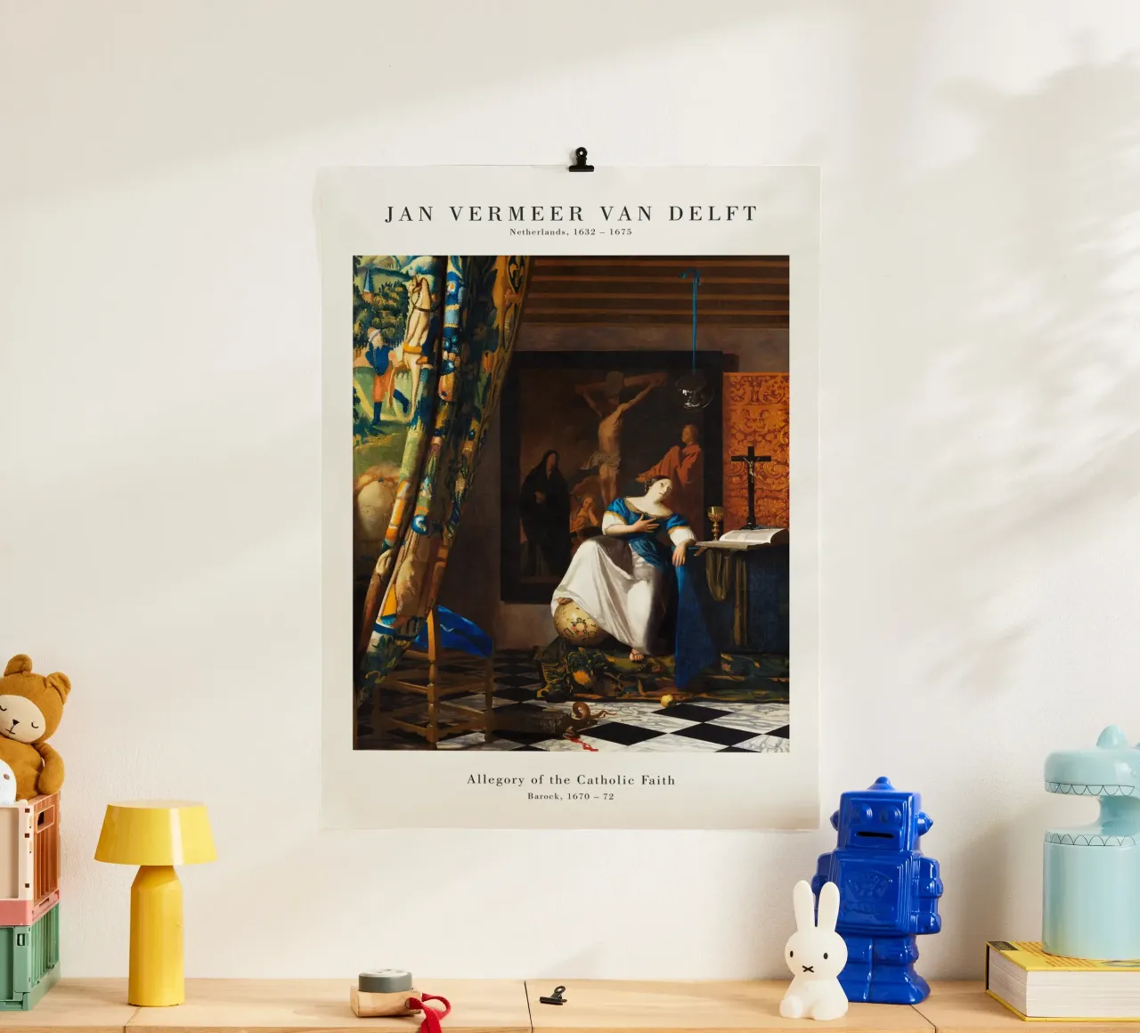 Jan Vermeer - Allegoria della fede cattolica poster con telaio in plastica da Old Masters