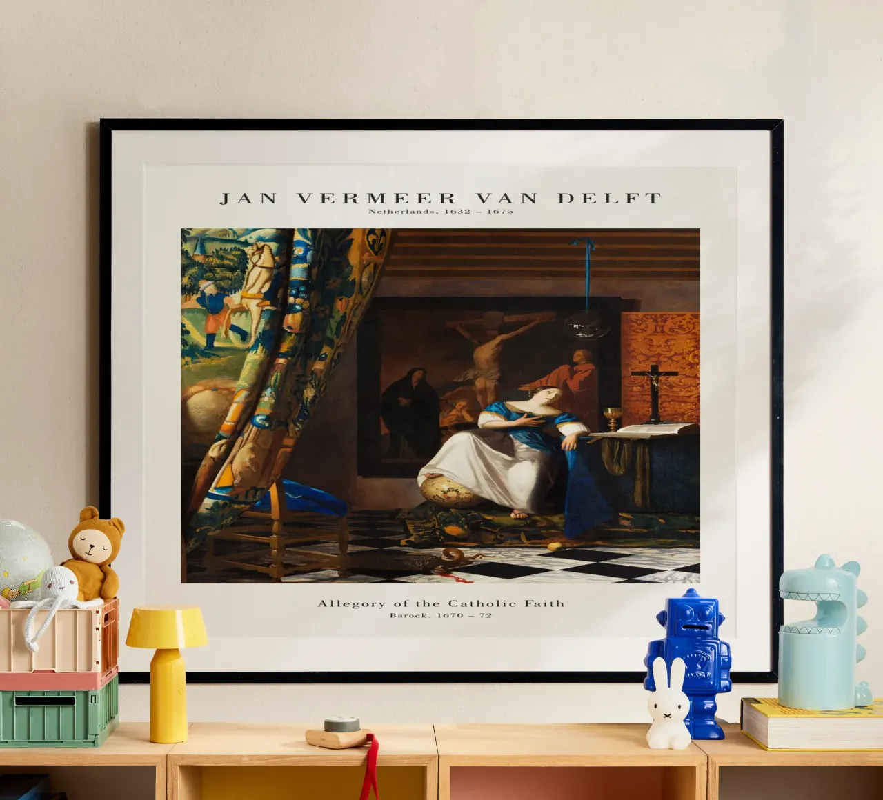 Jan Vermeer - Allegoria della fede cattolica poster con telaio in plastica da Old Masters