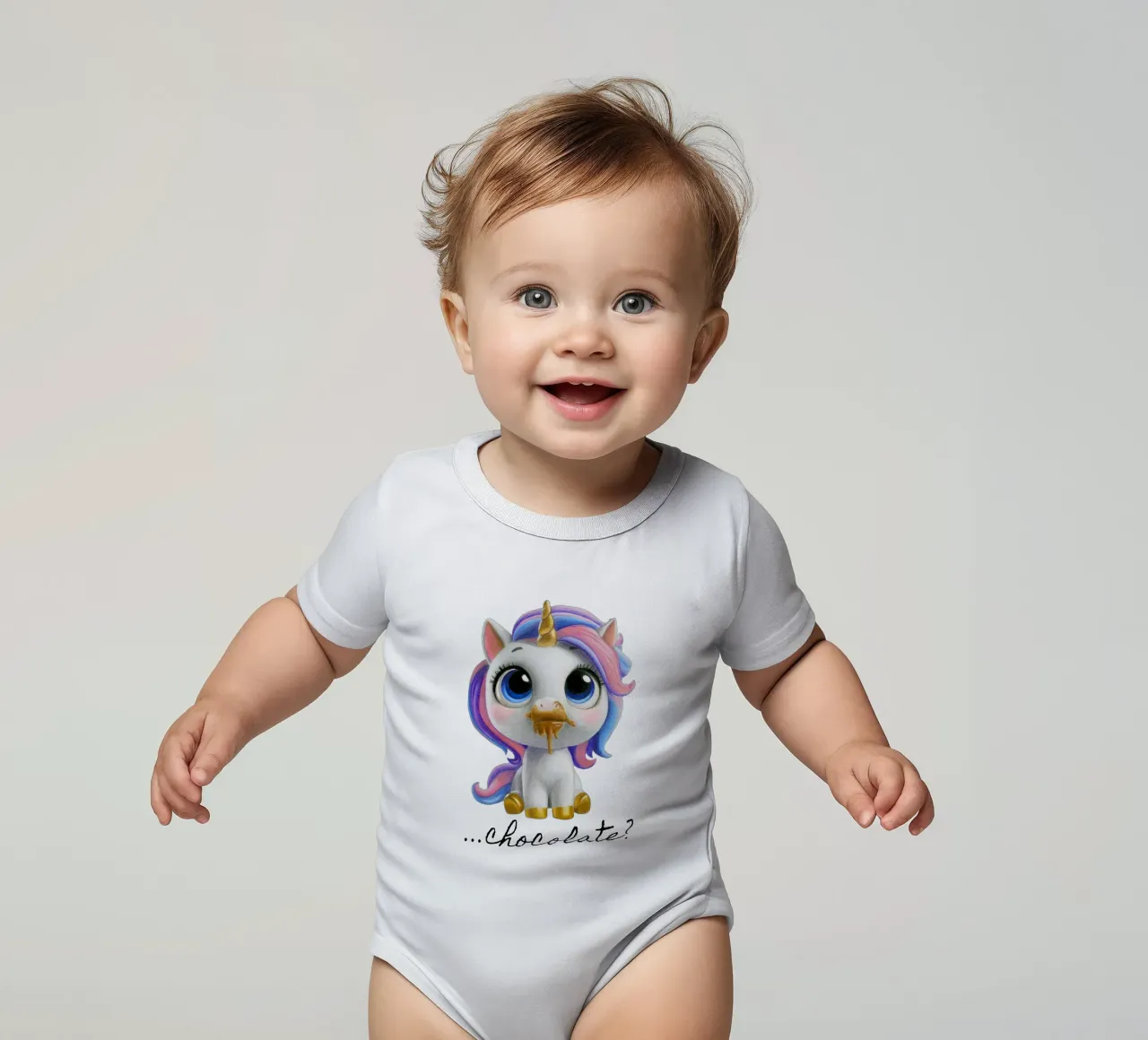 Chocolate...? short-sleeve baby romper by Graphit und Farbe