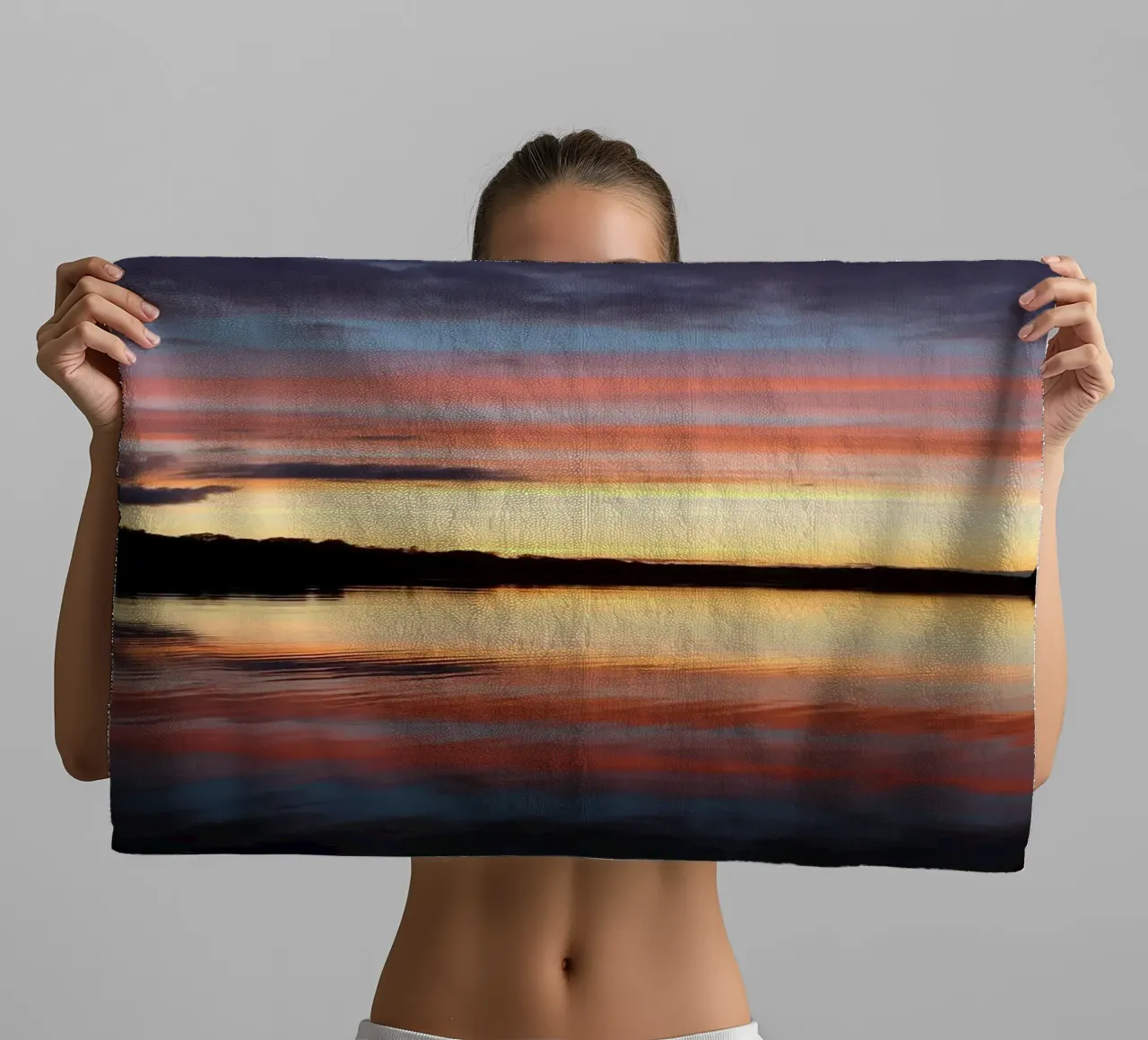 Sunset on the water towel by Massimo Frascogna