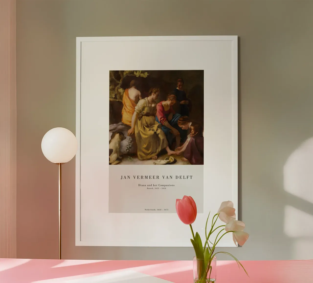 Jan Vermeer - Diana e i suoi compagni poster con telaio in plastica da Old Masters