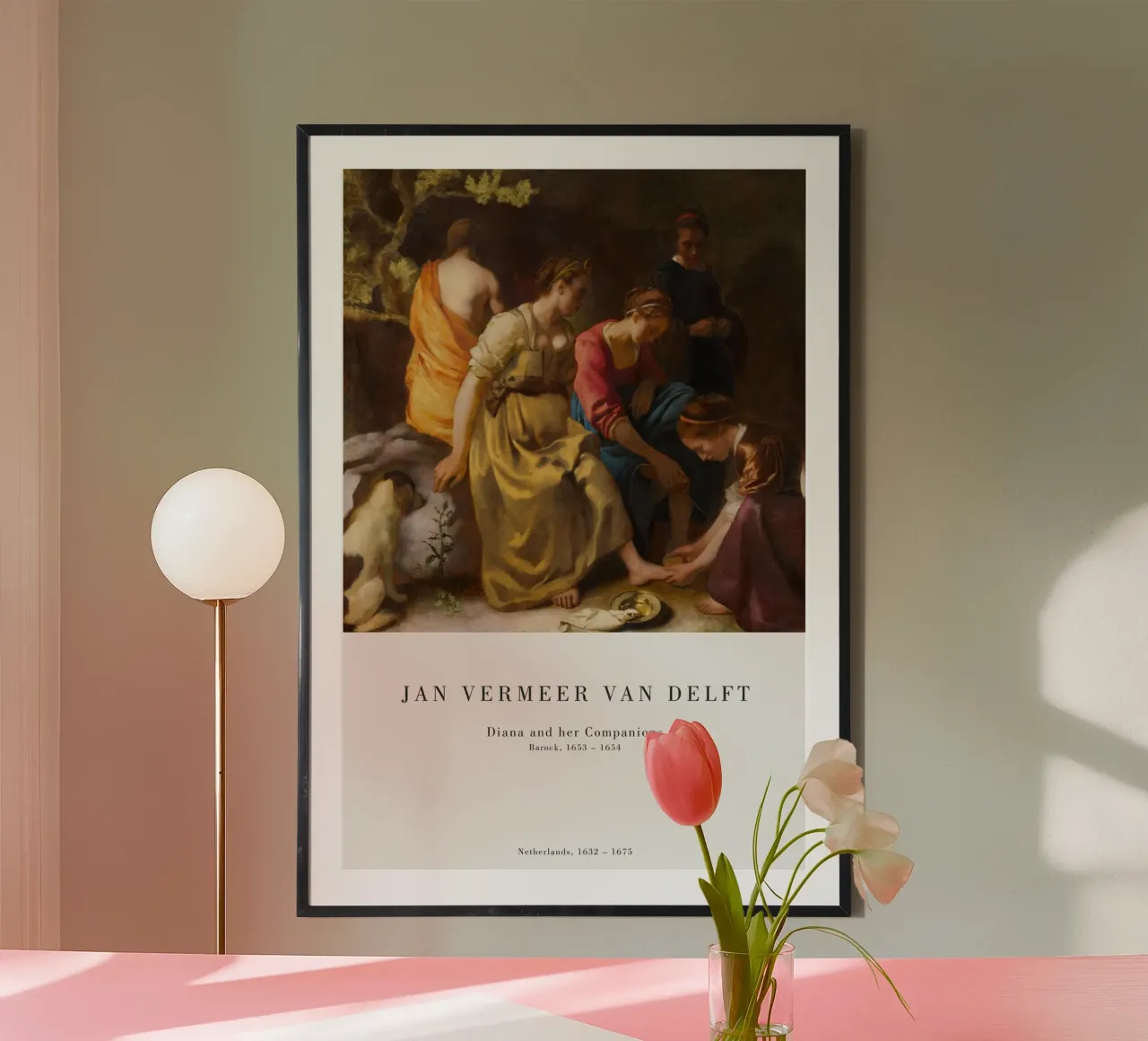 Jan Vermeer - Diana e i suoi compagni poster con telaio in plastica da Old Masters