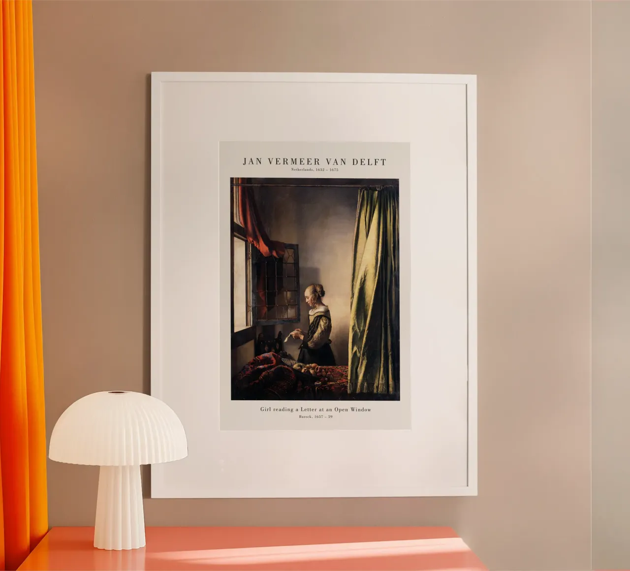 Jan Vermeer - Girl reading a Letter at an open Window poster met kunststof frame van Old Masters