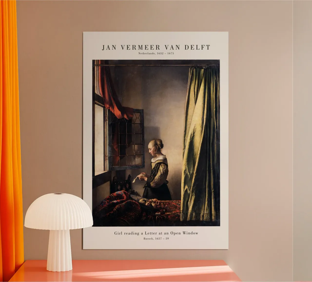 Jan Vermeer - Girl reading a Letter at an open Window poster met kunststof frame van Old Masters