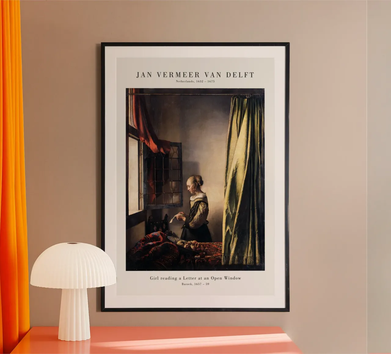 Jan Vermeer - Girl reading a Letter at an open Window poster met kunststof frame van Old Masters