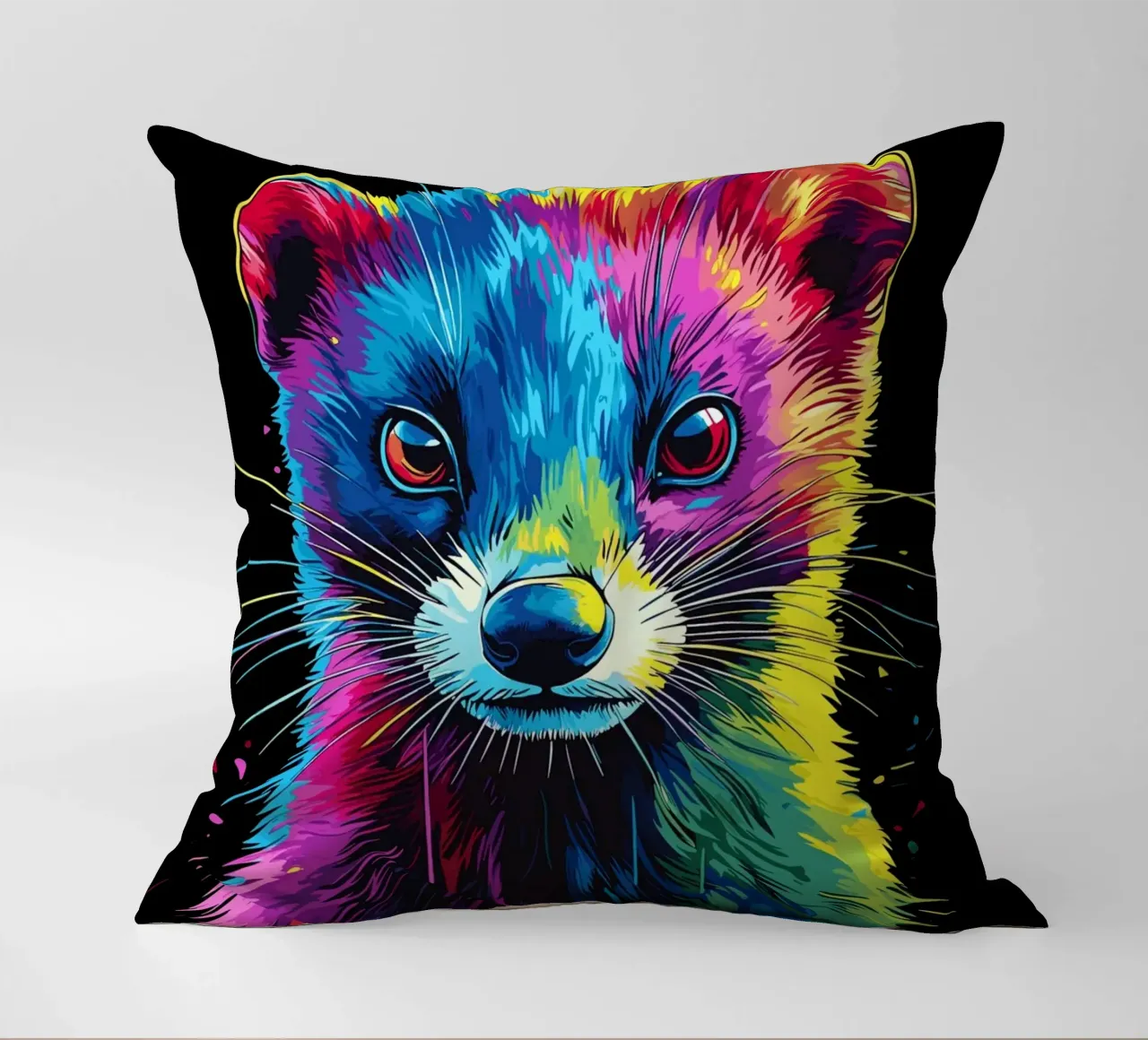 Donnola colorata dallo sguardo intenso cuscino da pixelbull - medieval art and more