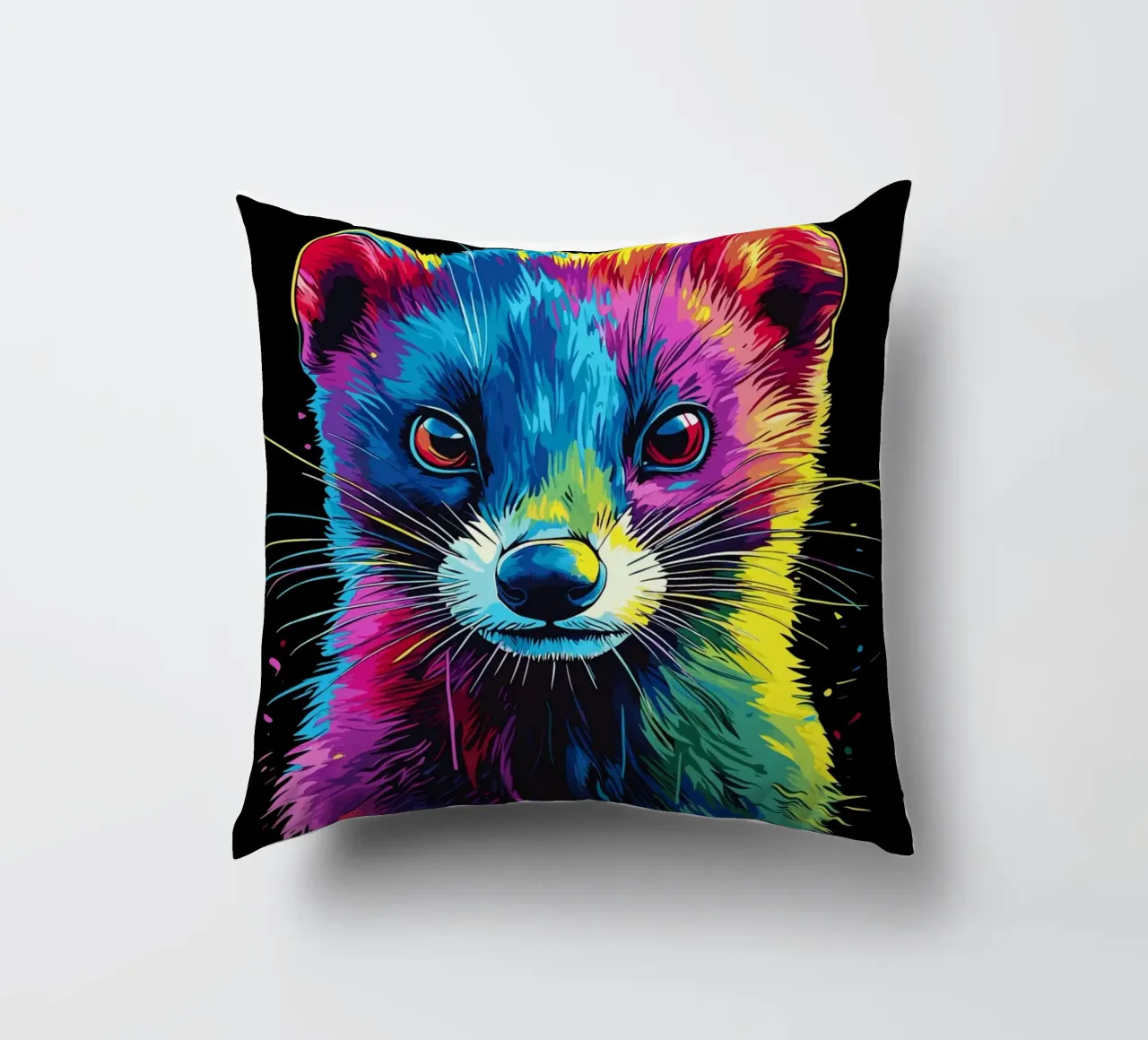 Donnola colorata dallo sguardo intenso cuscino da pixelbull - medieval art and more