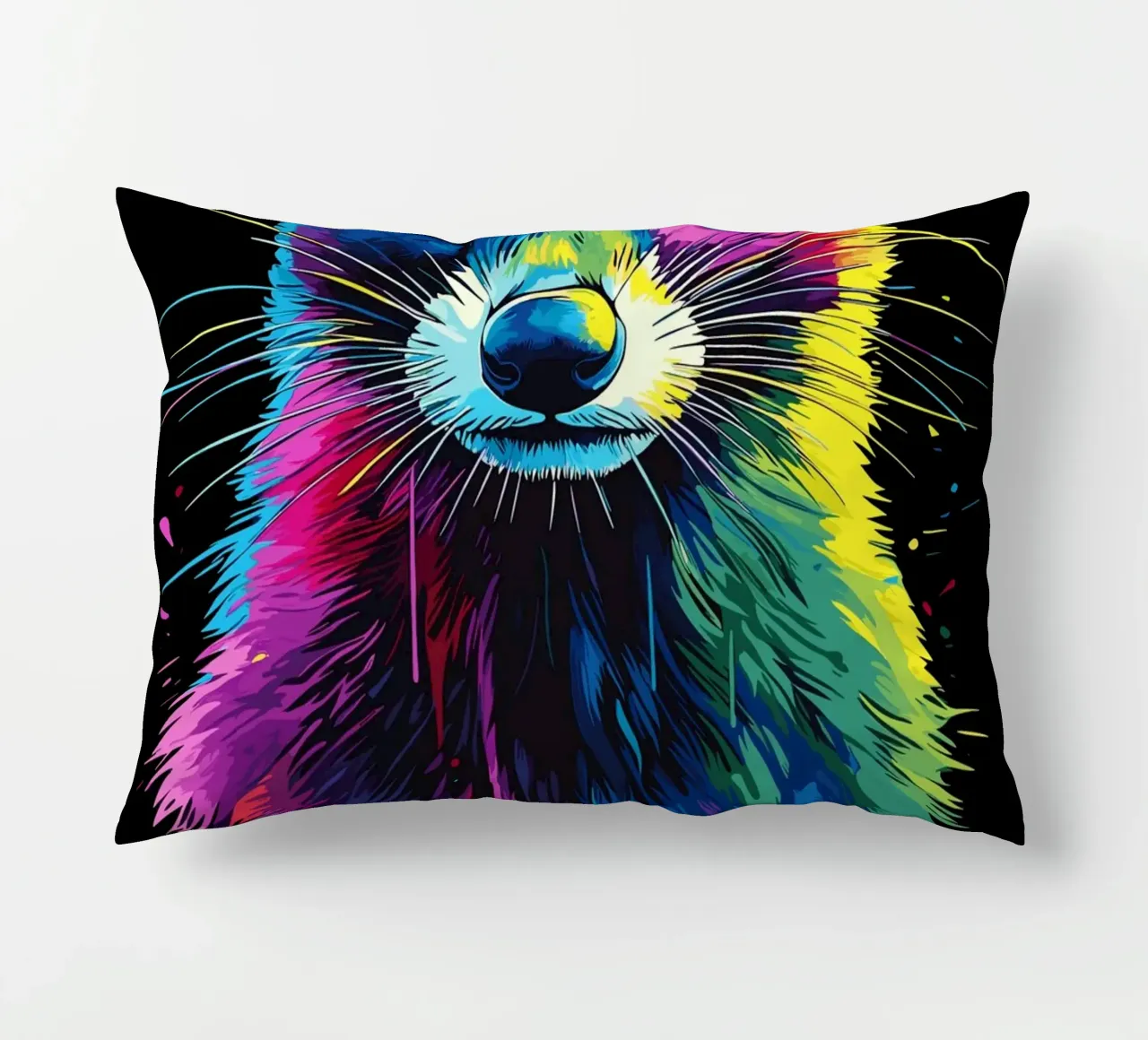 Donnola colorata dallo sguardo intenso cuscino da pixelbull - medieval art and more