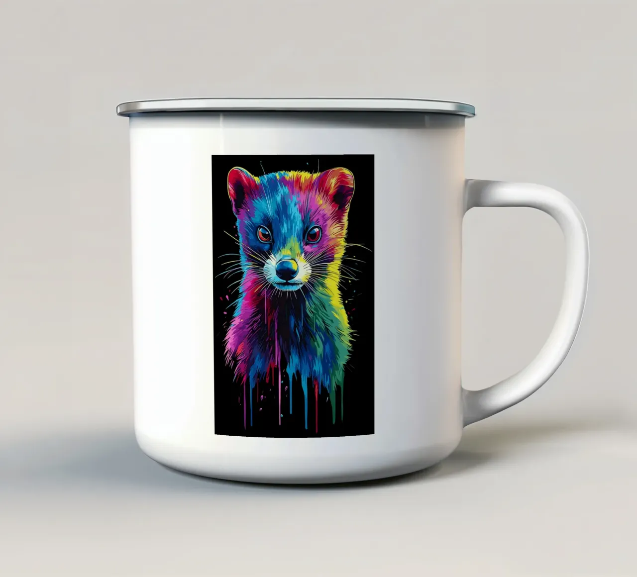 Donnola colorata dallo sguardo intenso tazza in smalto da pixelbull - medieval art and more
