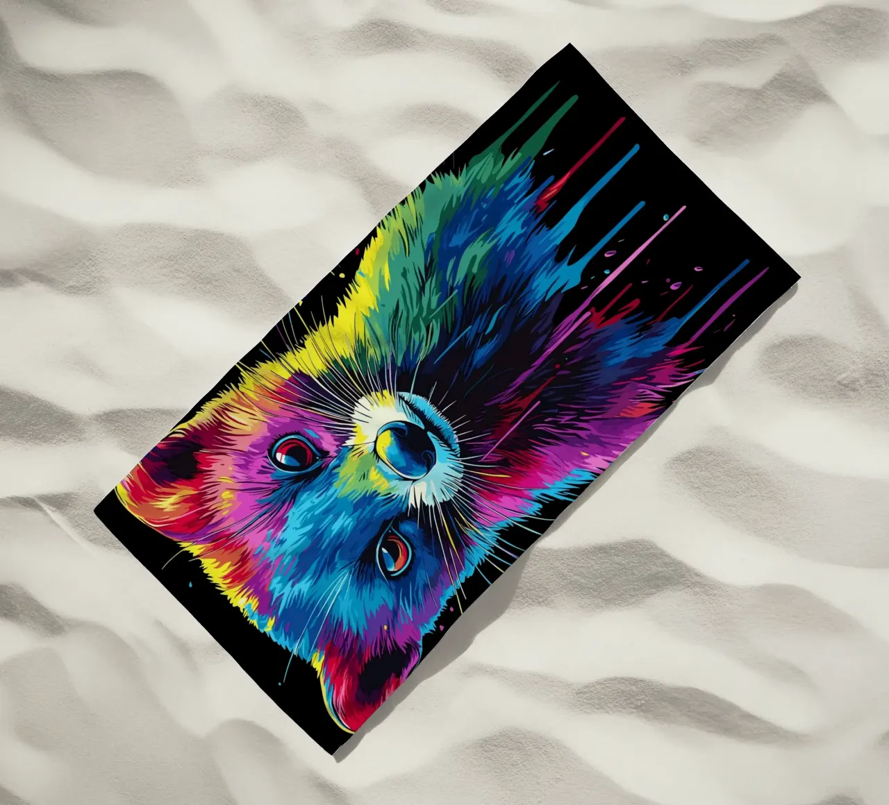 Donnola colorata dallo sguardo intenso telo mare da pixelbull - medieval art and more