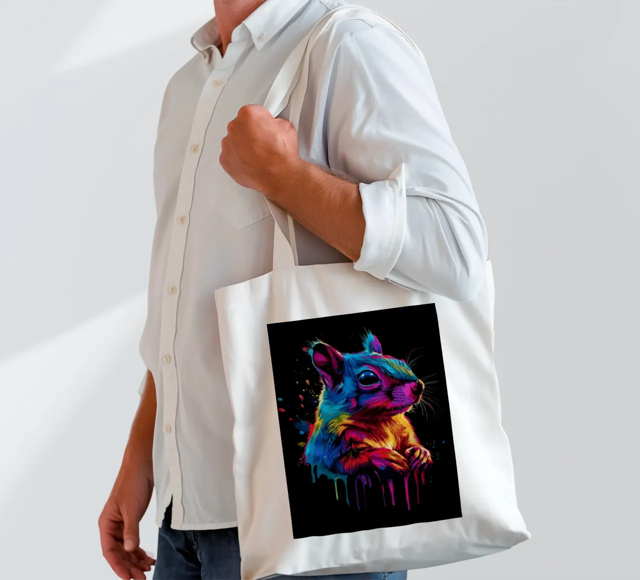 Scoiattolo variopinto in una frenesia di colori borsa in juta da pixelbull - medieval art and more