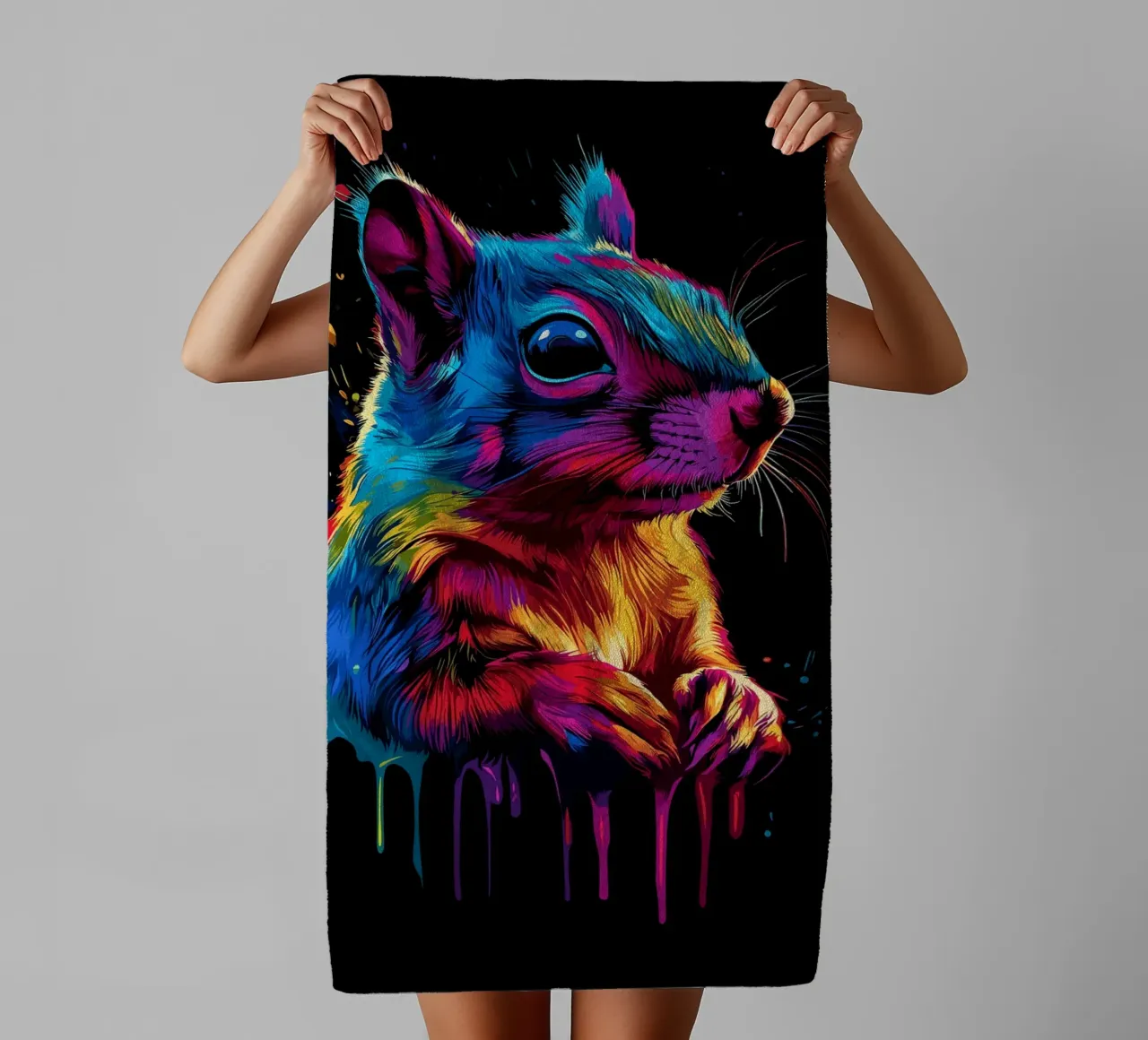 Scoiattolo variopinto in una frenesia di colori asciugamano da bagno da pixelbull - medieval art and more