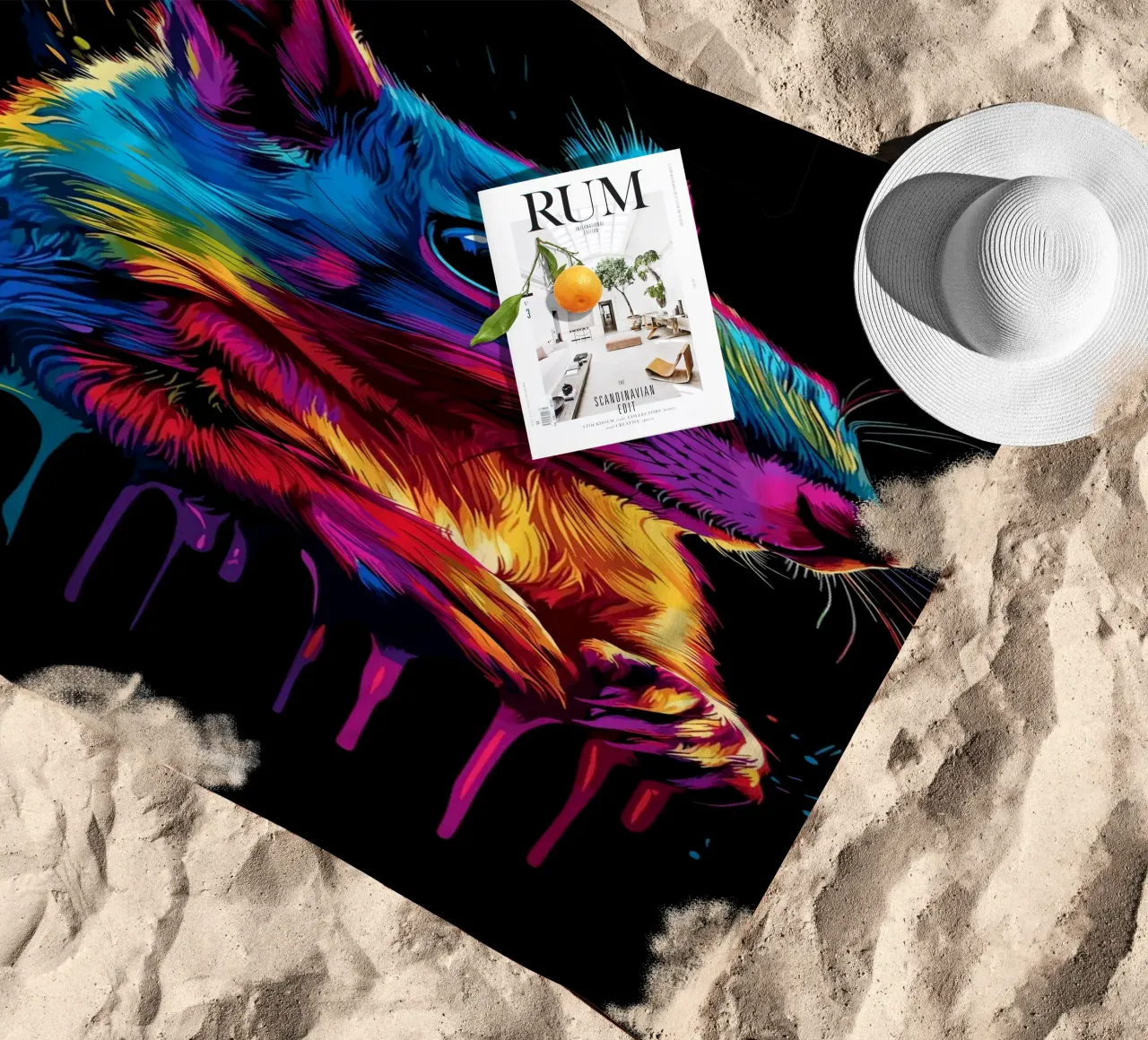 Scoiattolo variopinto in una frenesia di colori telo mare da pixelbull - medieval art and more