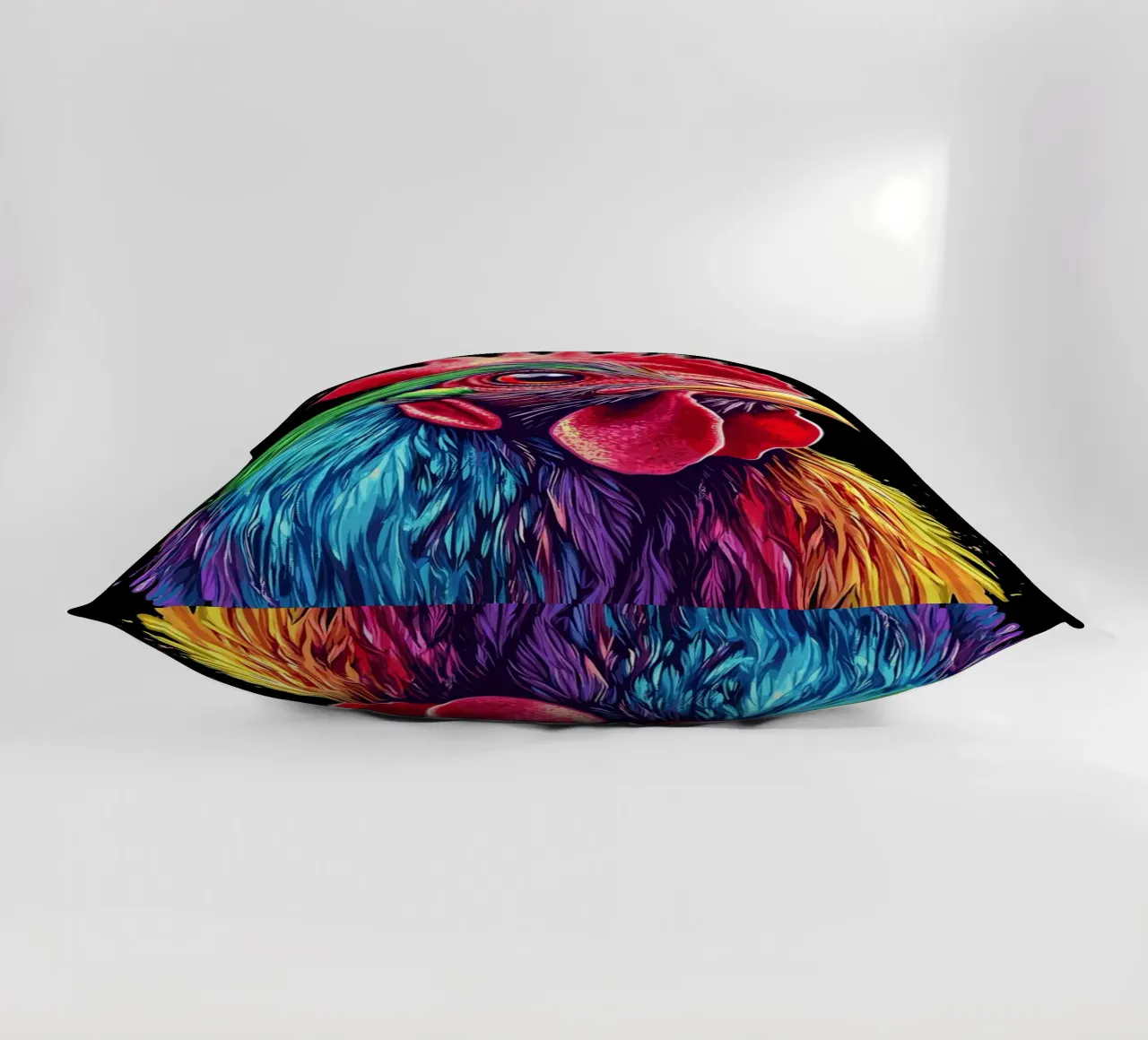 Rodilandro rosso con piume arcobaleno cuscino da pixelbull - medieval art and more