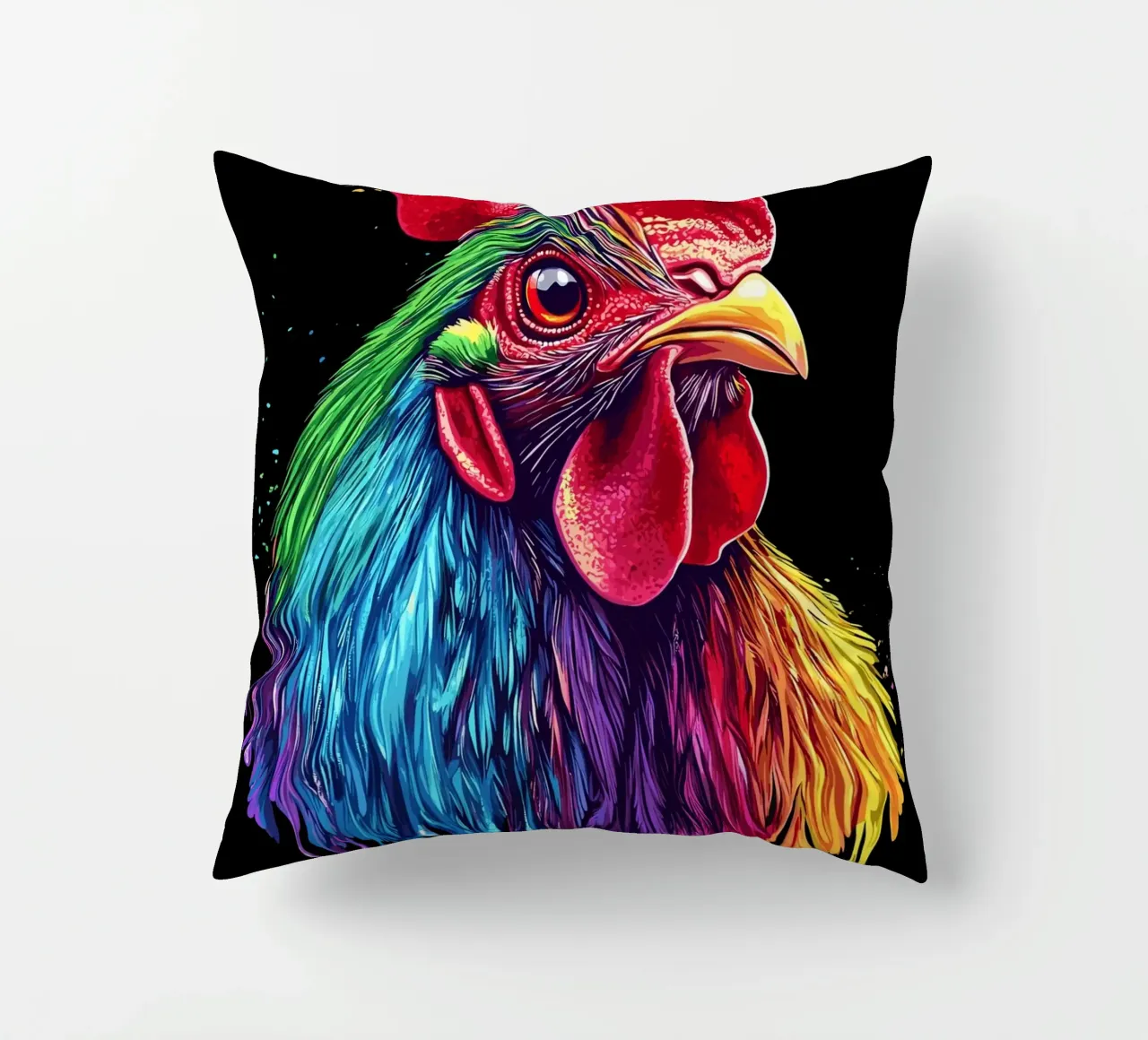 Rodilandro rosso con piume arcobaleno cuscino da pixelbull - medieval art and more