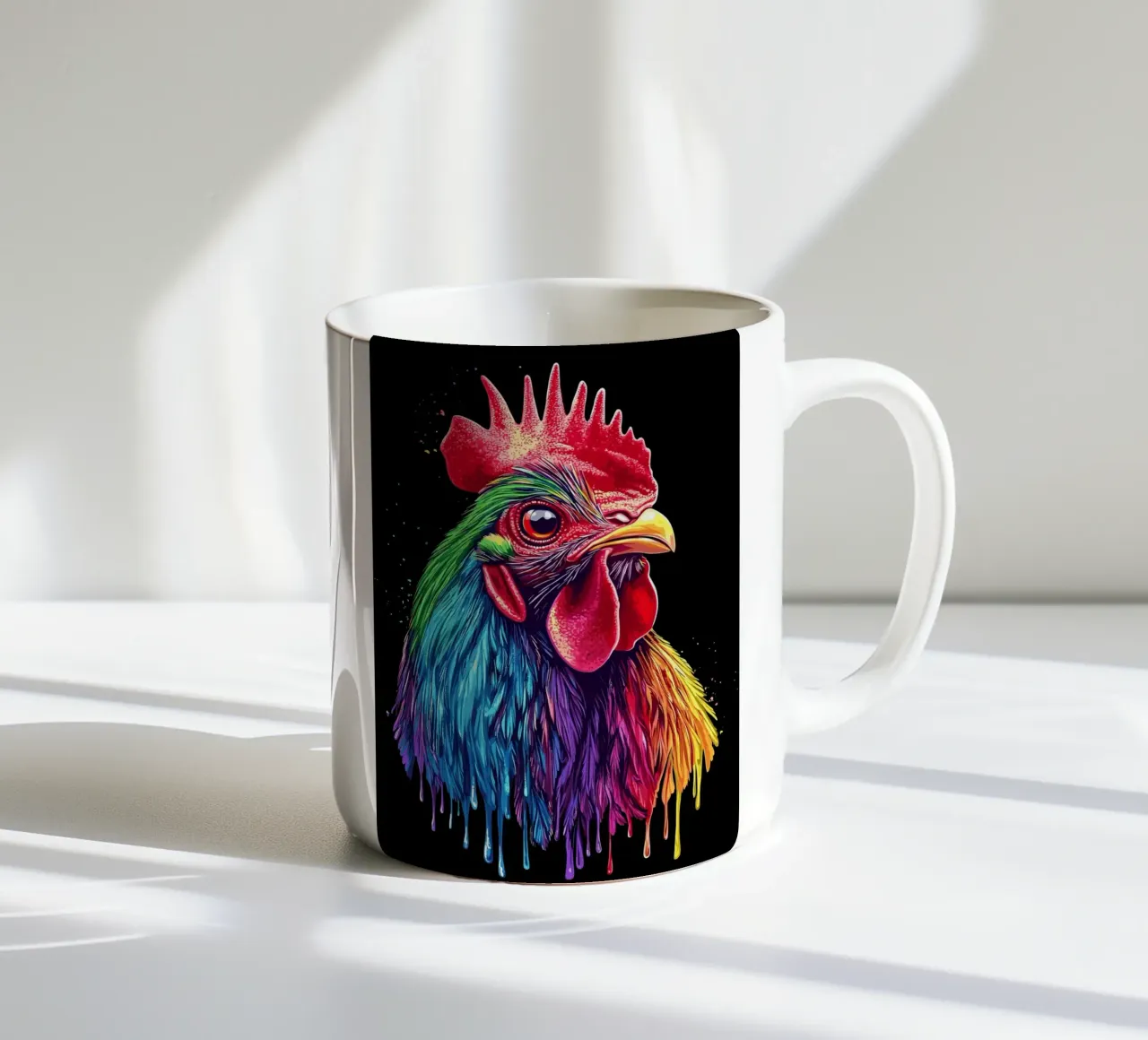 Rodilandro rosso con piume arcobaleno tazza in ceramica da pixelbull - medieval art and more
